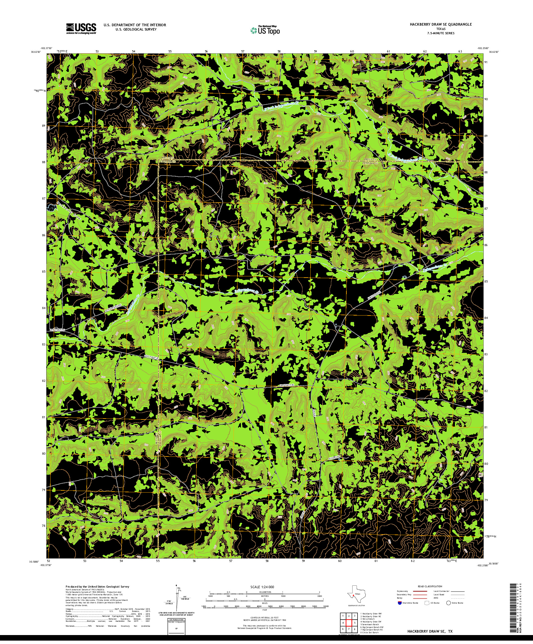 US TOPO 7.5-MINUTE MAP FOR HACKBERRY DRAW SE, TX