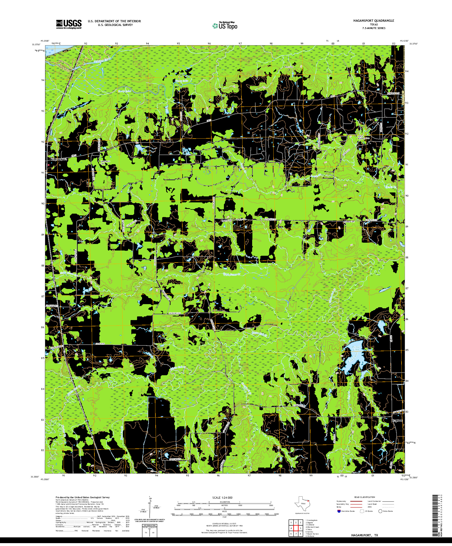 US TOPO 7.5-MINUTE MAP FOR HAGANSPORT, TX