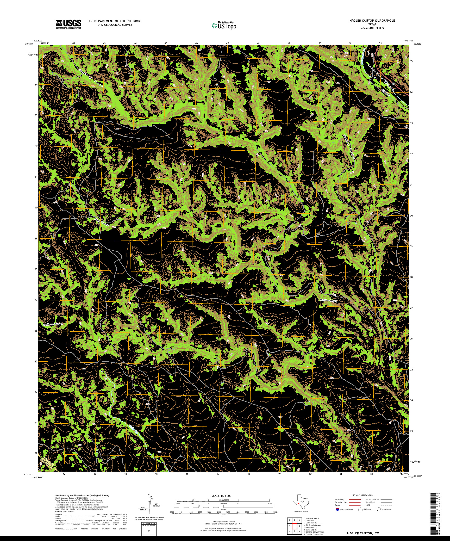 US TOPO 7.5-MINUTE MAP FOR HAGLER CANYON, TX