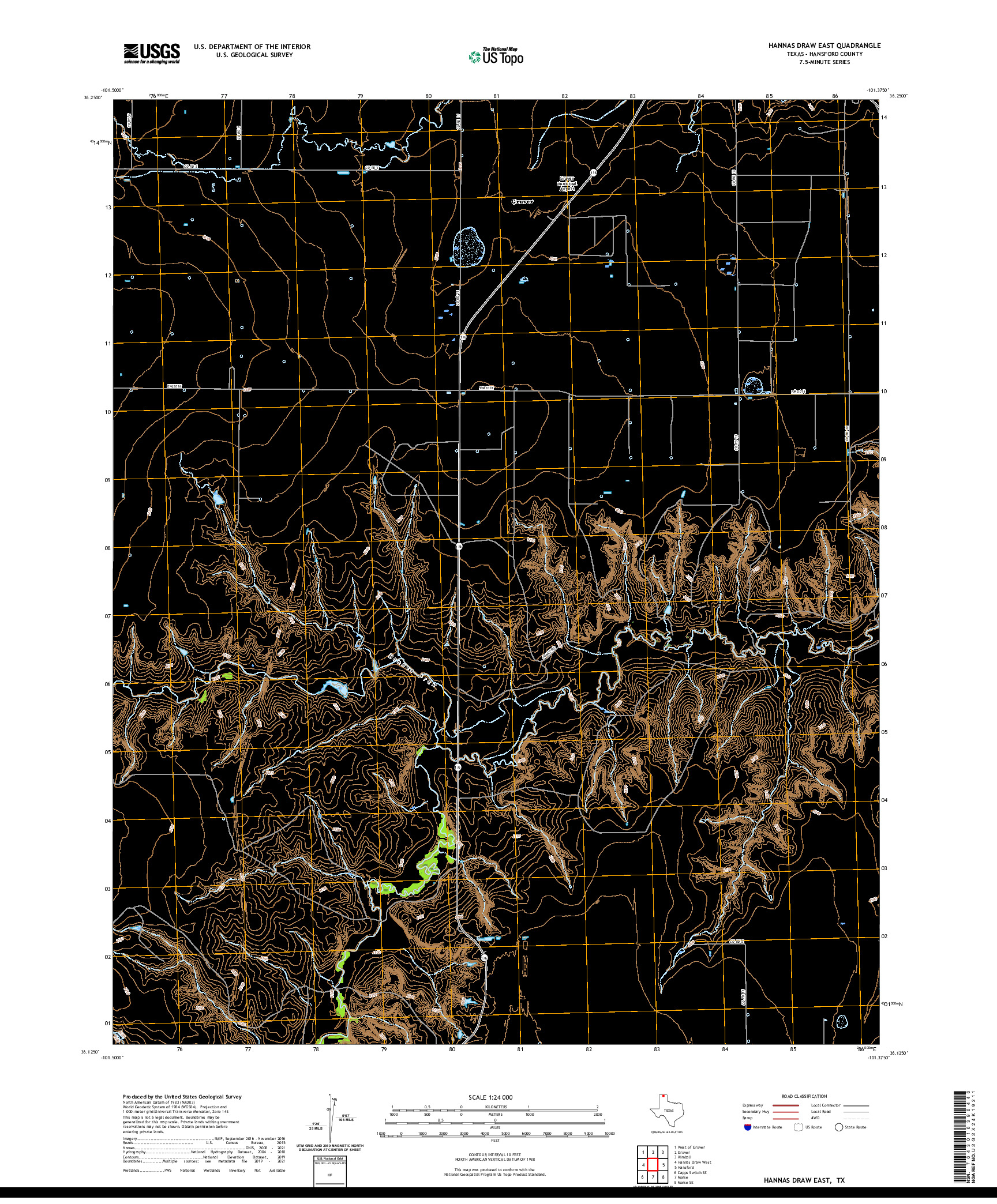 US TOPO 7.5-MINUTE MAP FOR HANNAS DRAW EAST, TX