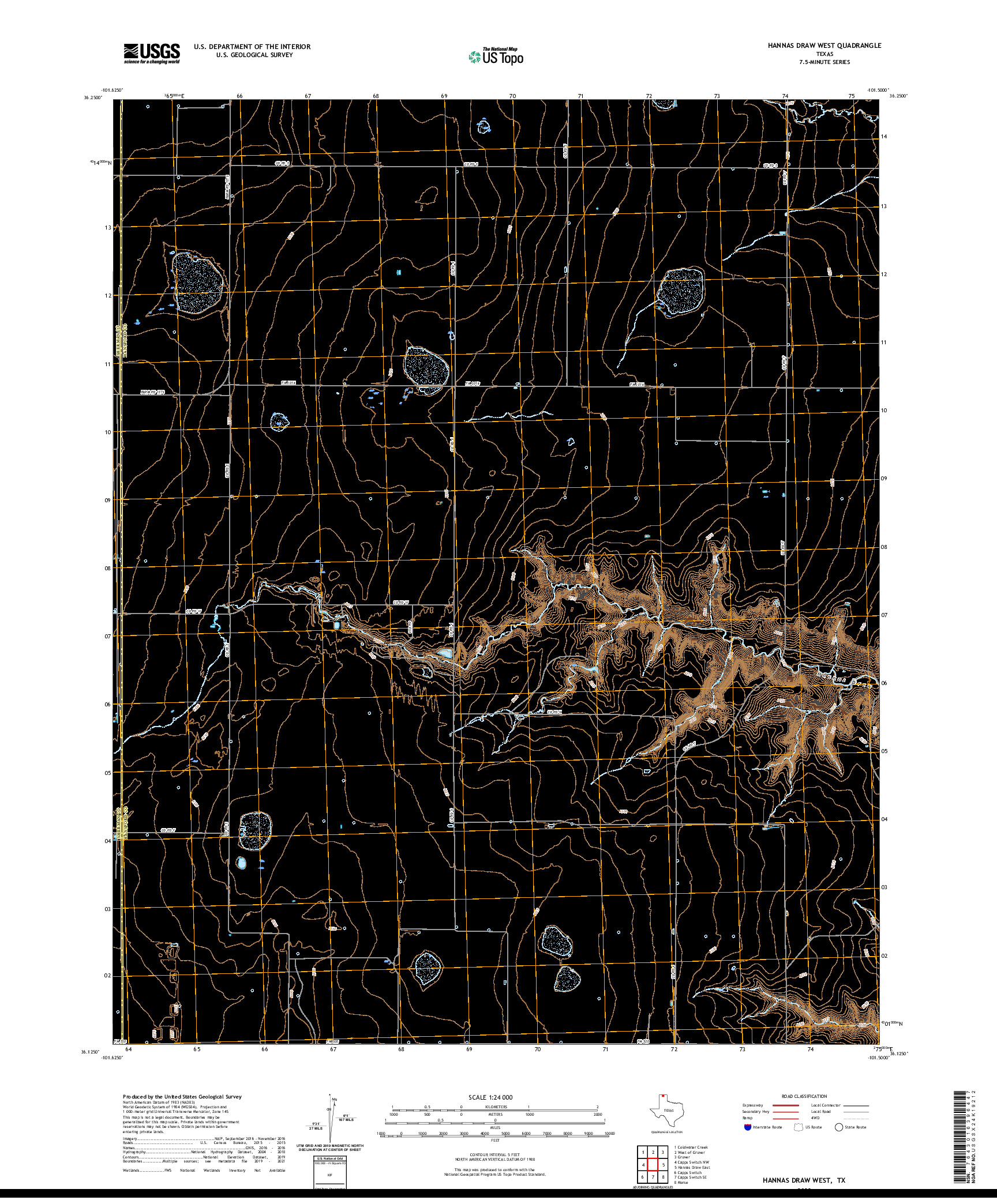 US TOPO 7.5-MINUTE MAP FOR HANNAS DRAW WEST, TX