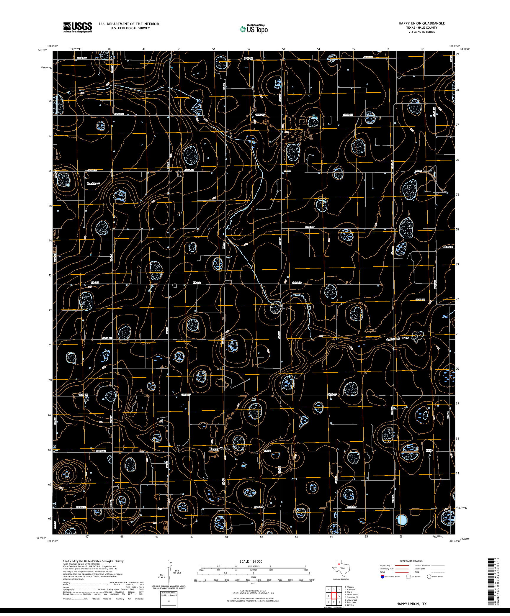 US TOPO 7.5-MINUTE MAP FOR HAPPY UNION, TX