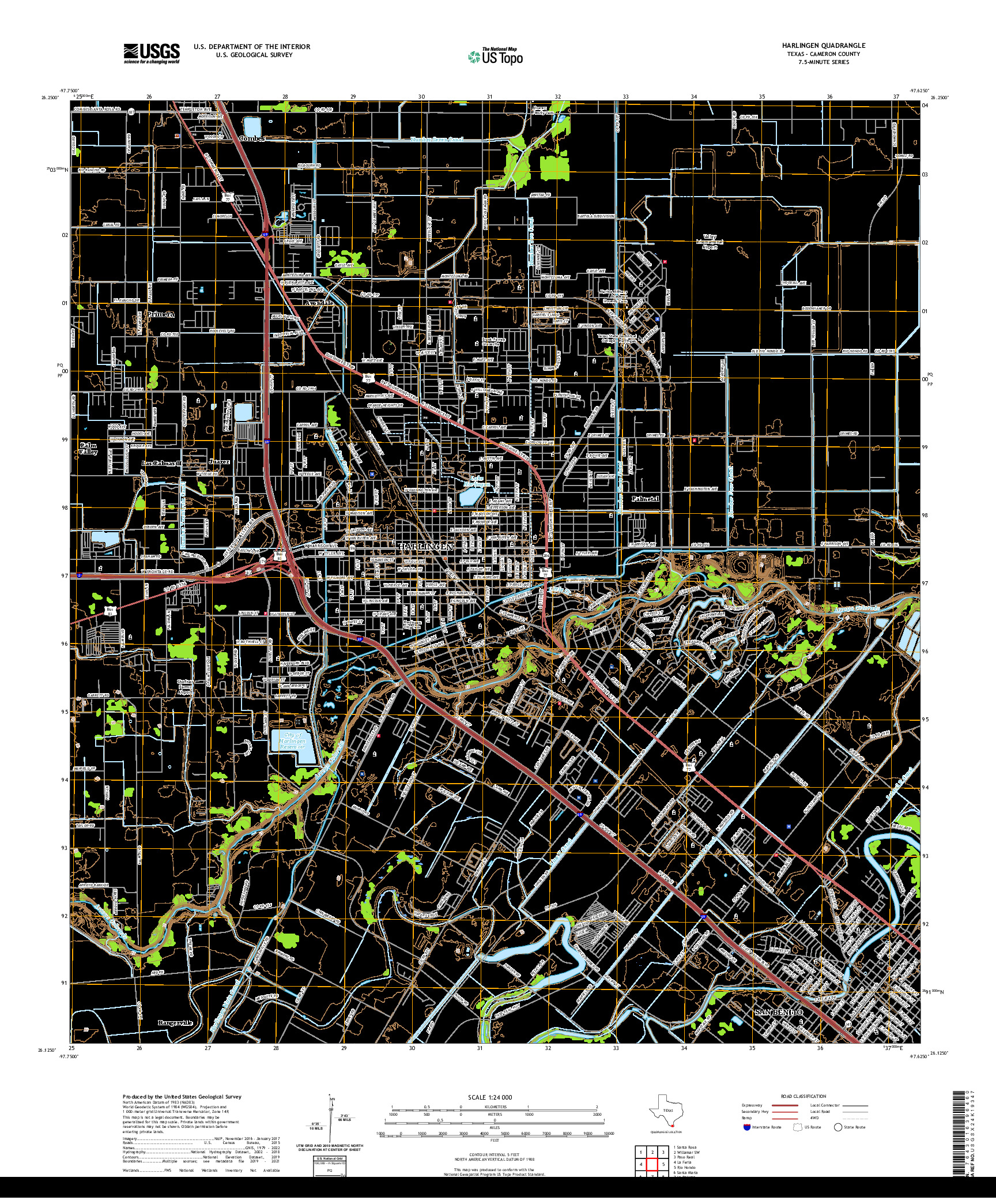 US TOPO 7.5-MINUTE MAP FOR HARLINGEN, TX