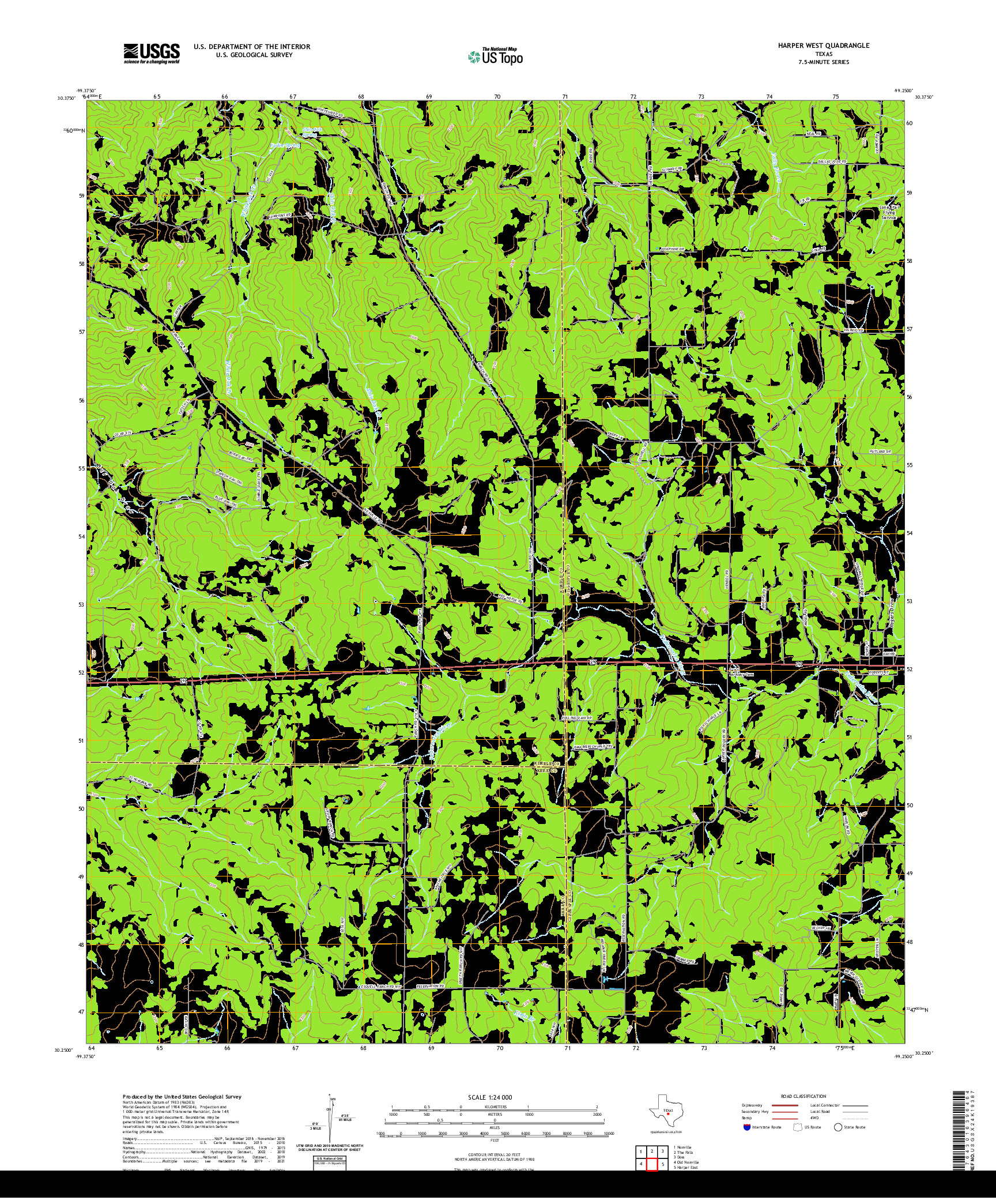 US TOPO 7.5-MINUTE MAP FOR HARPER WEST, TX