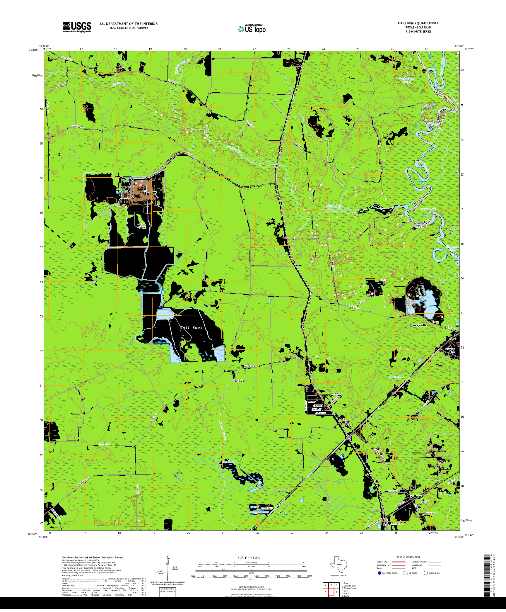 US TOPO 7.5-MINUTE MAP FOR HARTBURG, TX,LA