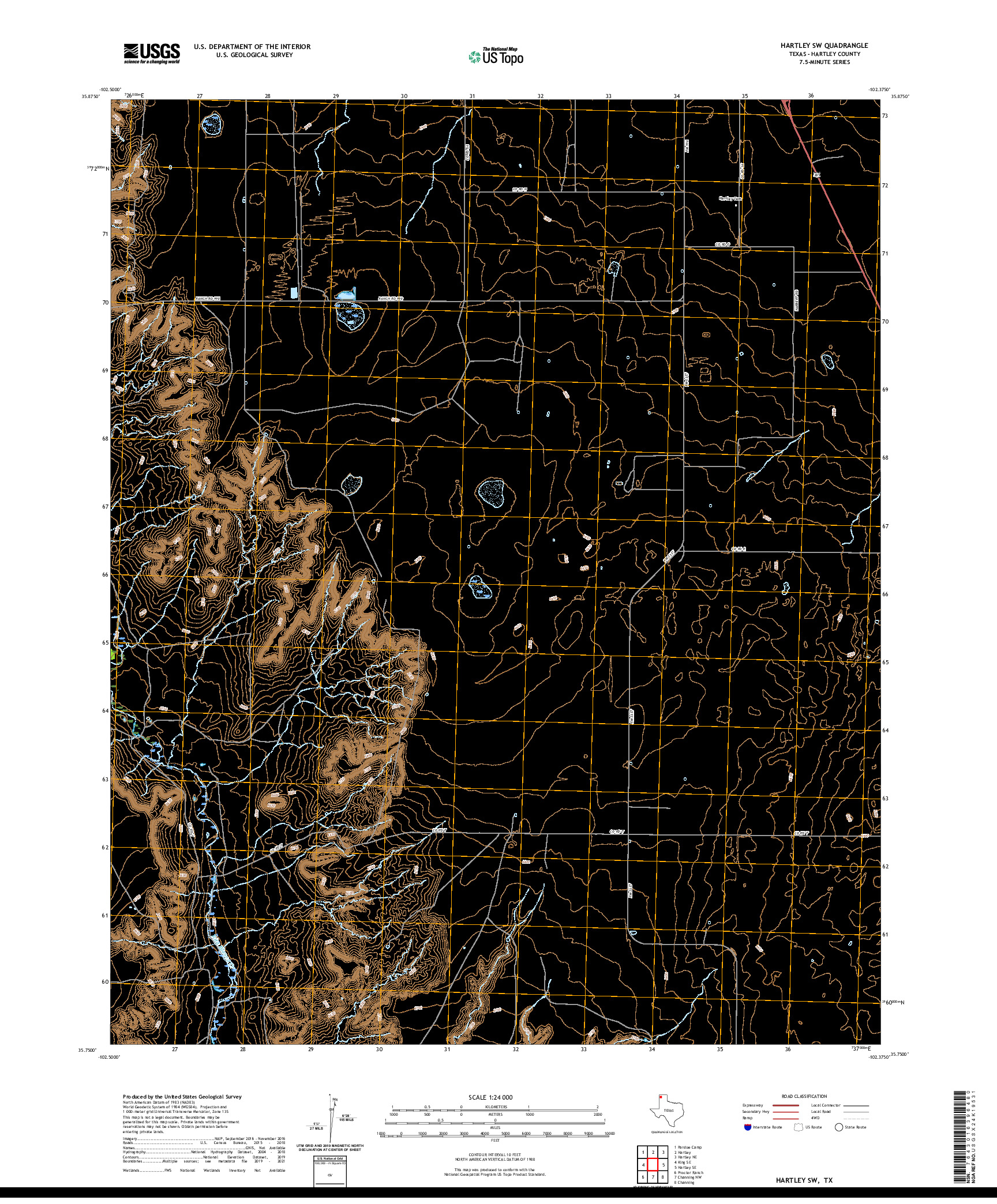 US TOPO 7.5-MINUTE MAP FOR HARTLEY SW, TX