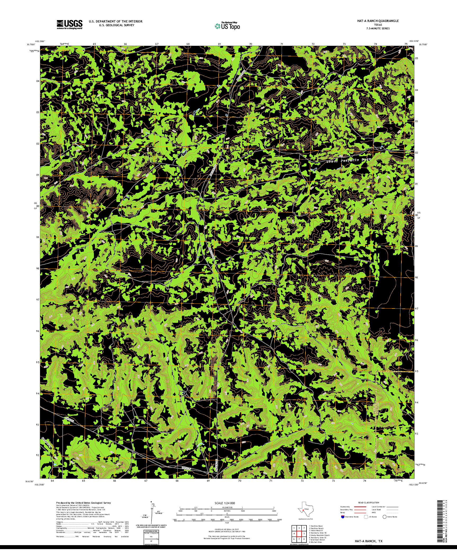 US TOPO 7.5-MINUTE MAP FOR HAT-A RANCH, TX