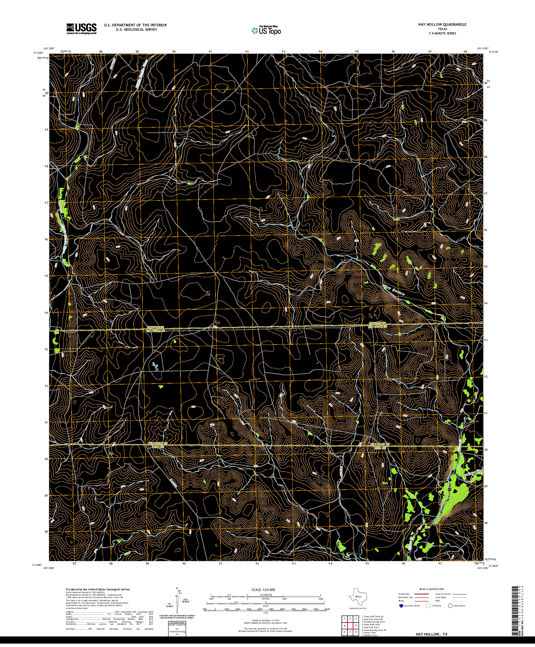 US TOPO 7.5-MINUTE MAP FOR HAY HOLLOW, TX