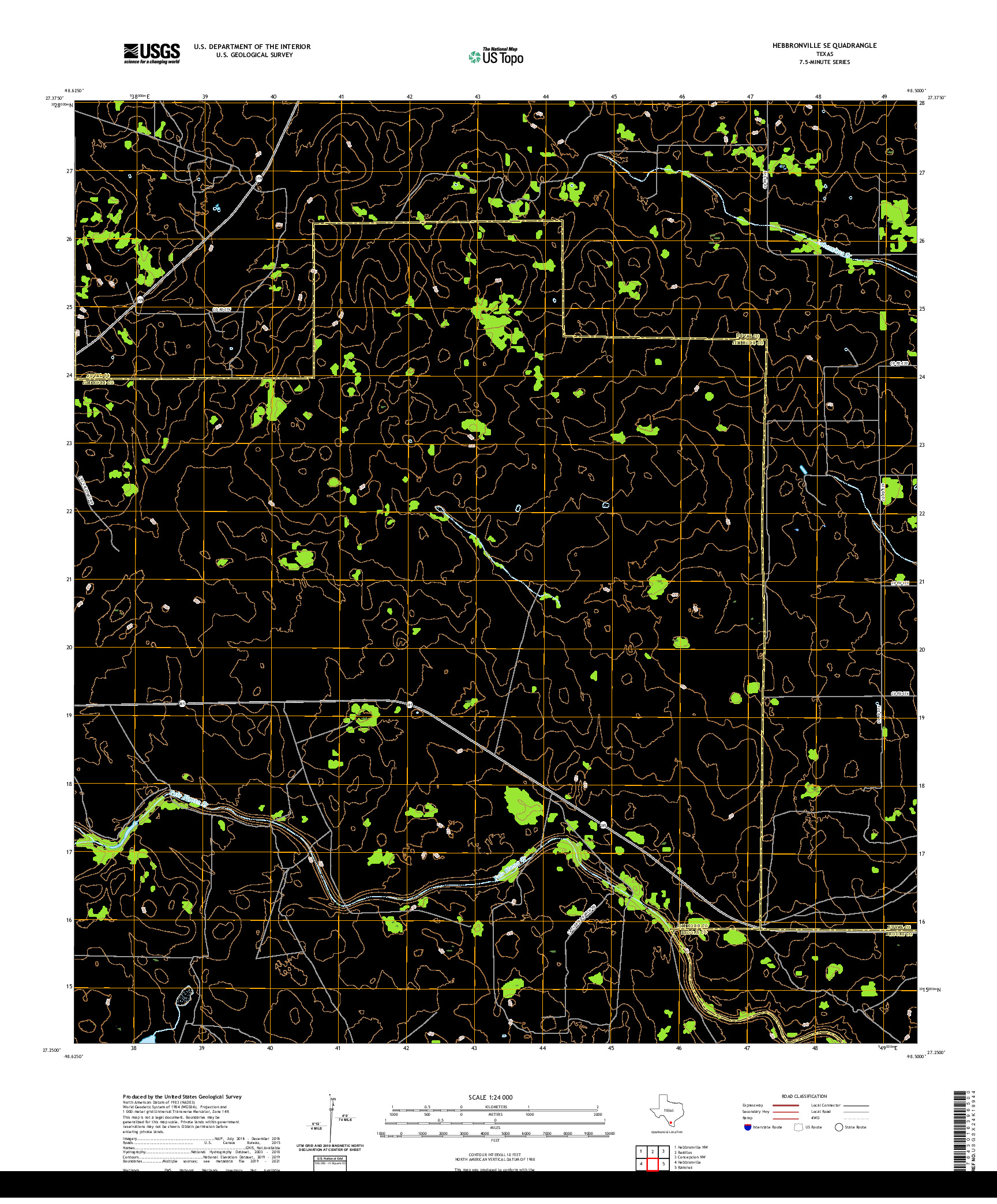 US TOPO 7.5-MINUTE MAP FOR HEBBRONVILLE SE, TX