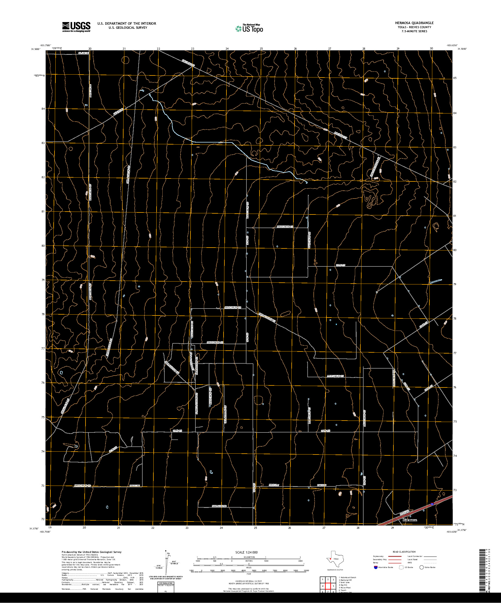 US TOPO 7.5-MINUTE MAP FOR HERMOSA, TX