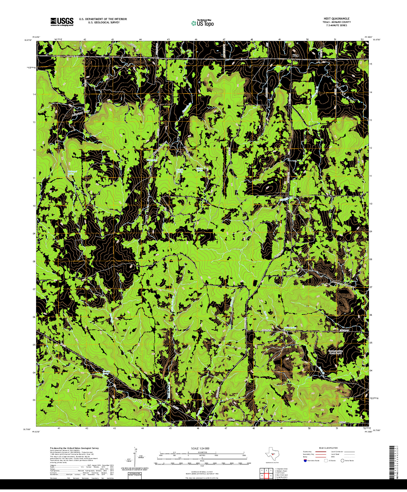 US TOPO 7.5-MINUTE MAP FOR HEXT, TX