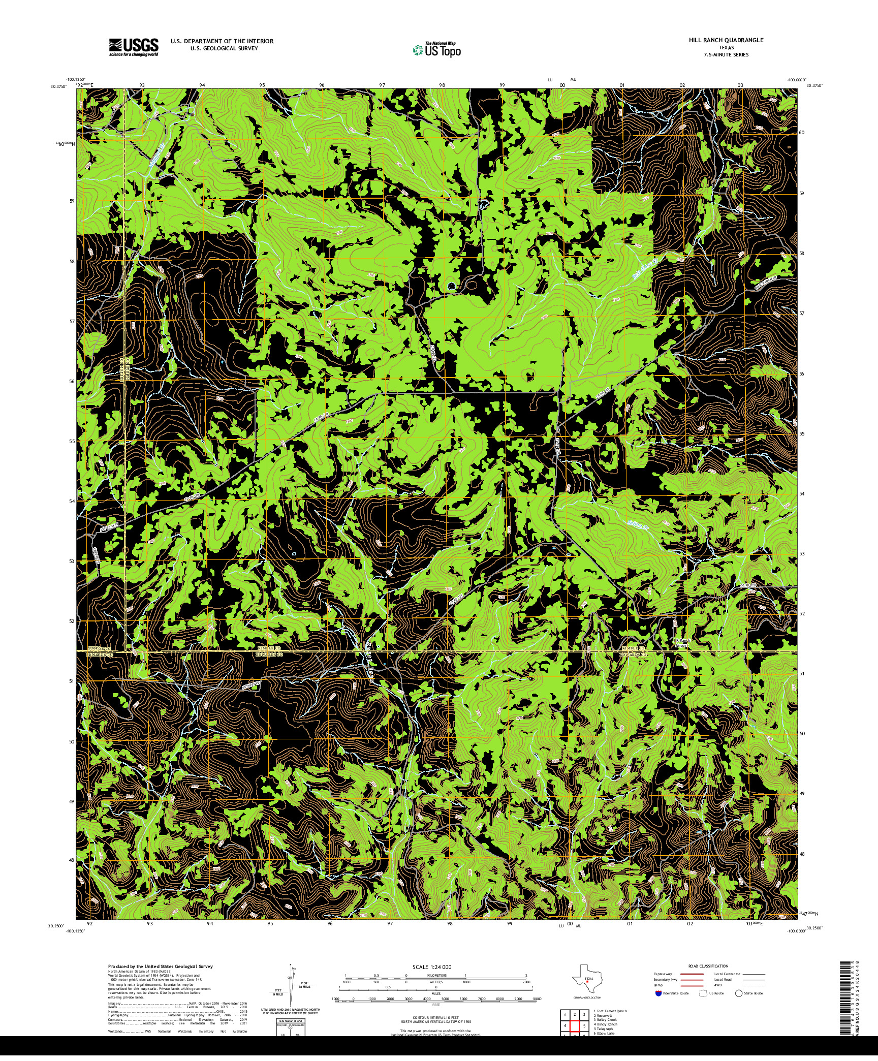 US TOPO 7.5-MINUTE MAP FOR HILL RANCH, TX