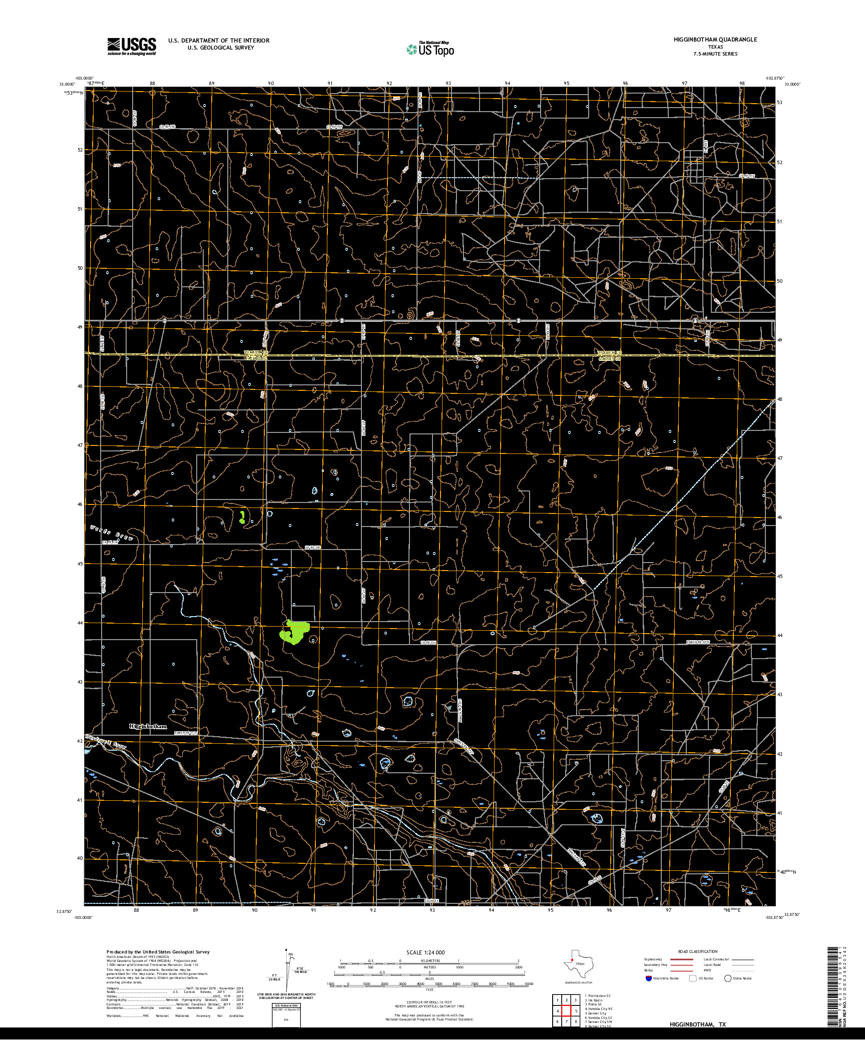 US TOPO 7.5-MINUTE MAP FOR HIGGINBOTHAM, TX