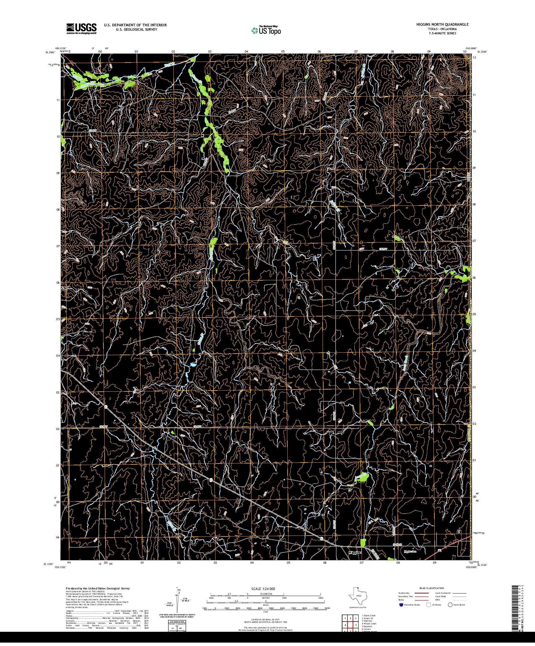 US TOPO 7.5-MINUTE MAP FOR HIGGINS NORTH, TX,OK