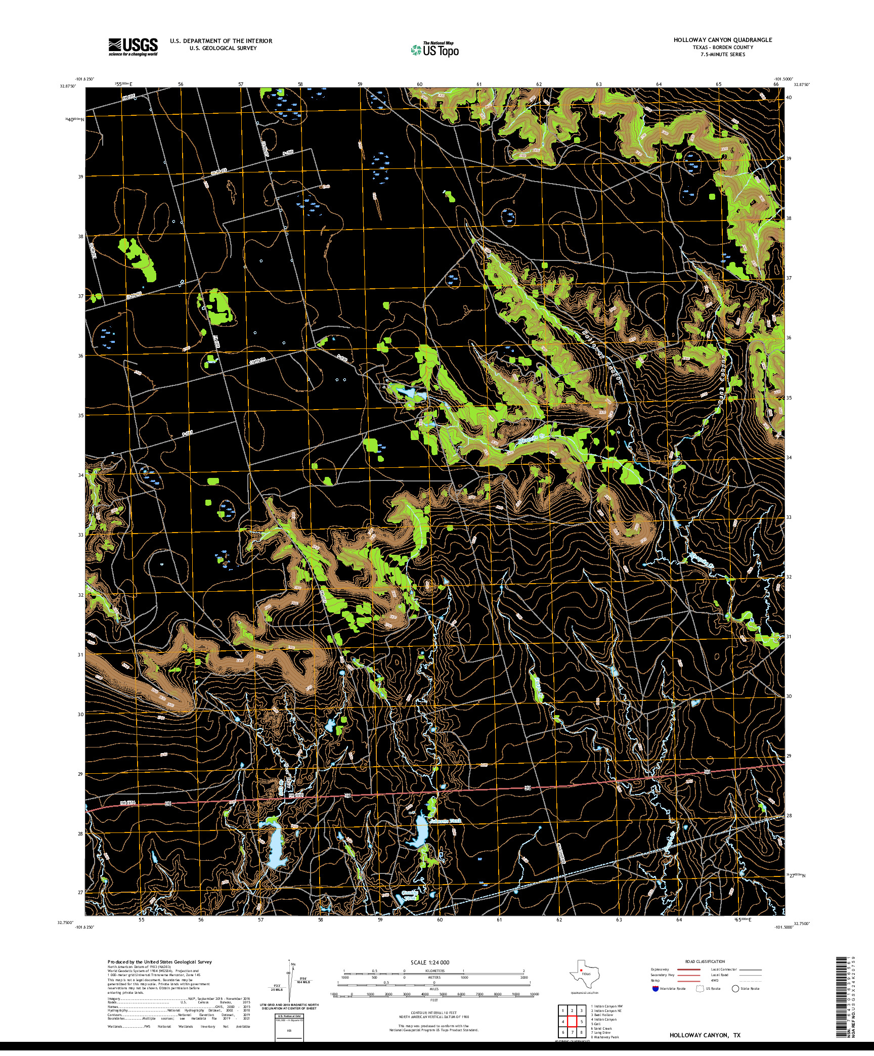 US TOPO 7.5-MINUTE MAP FOR HOLLOWAY CANYON, TX