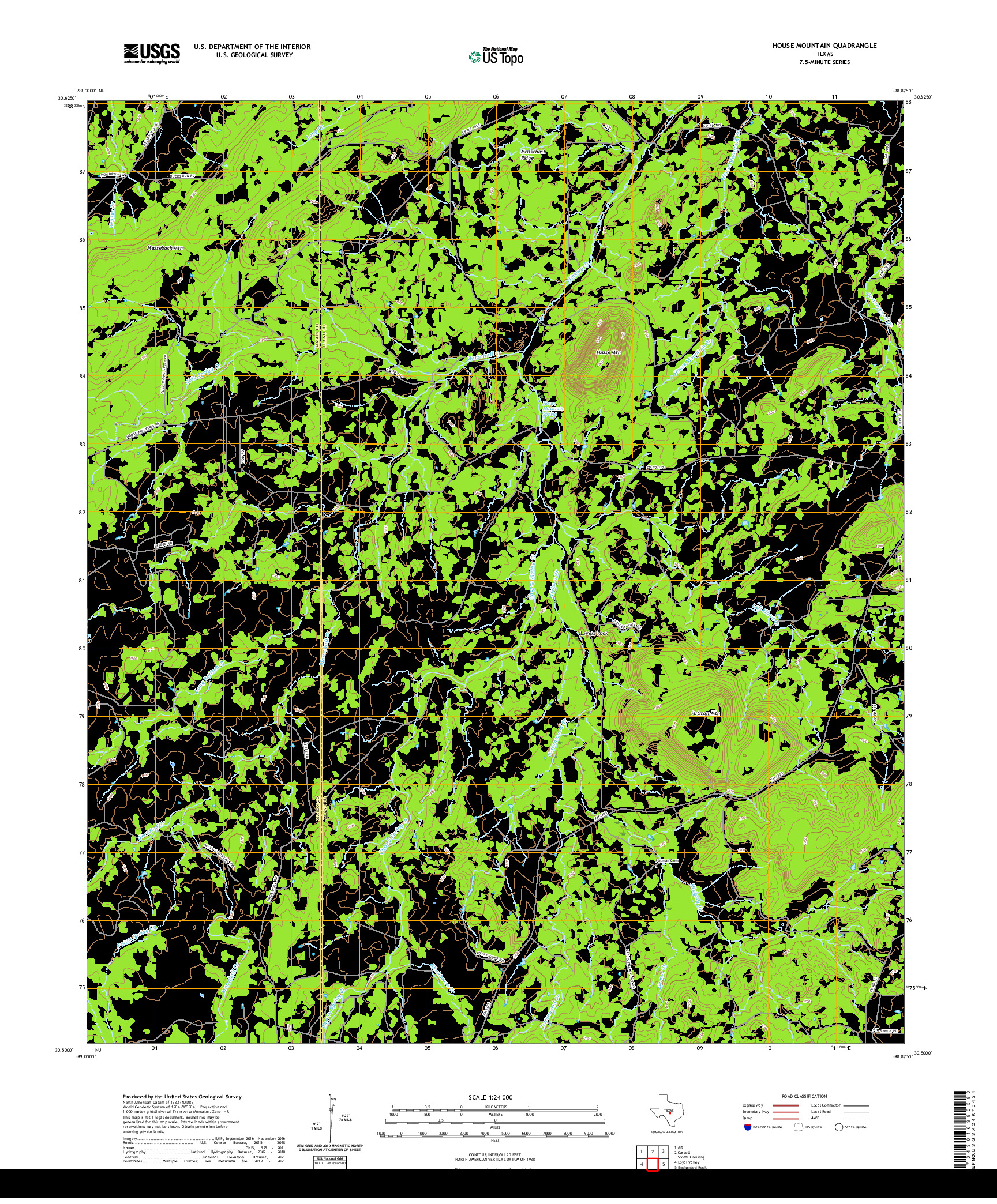 US TOPO 7.5-MINUTE MAP FOR HOUSE MOUNTAIN, TX