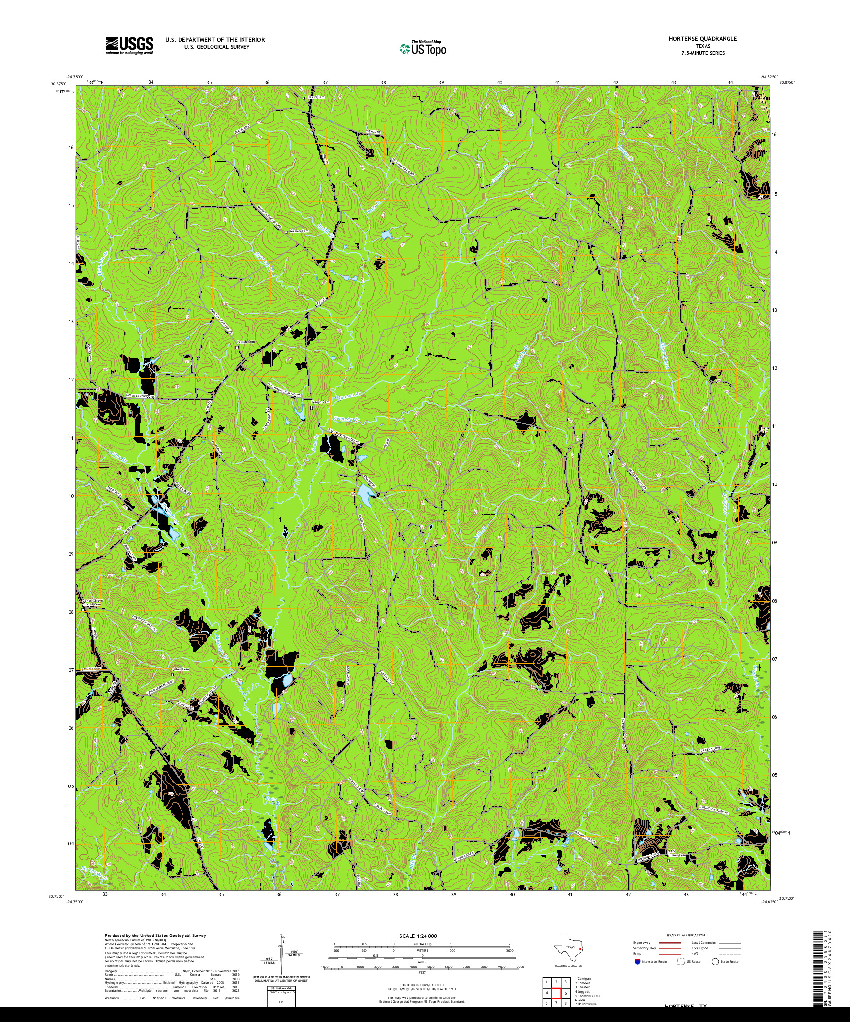 US TOPO 7.5-MINUTE MAP FOR HORTENSE, TX