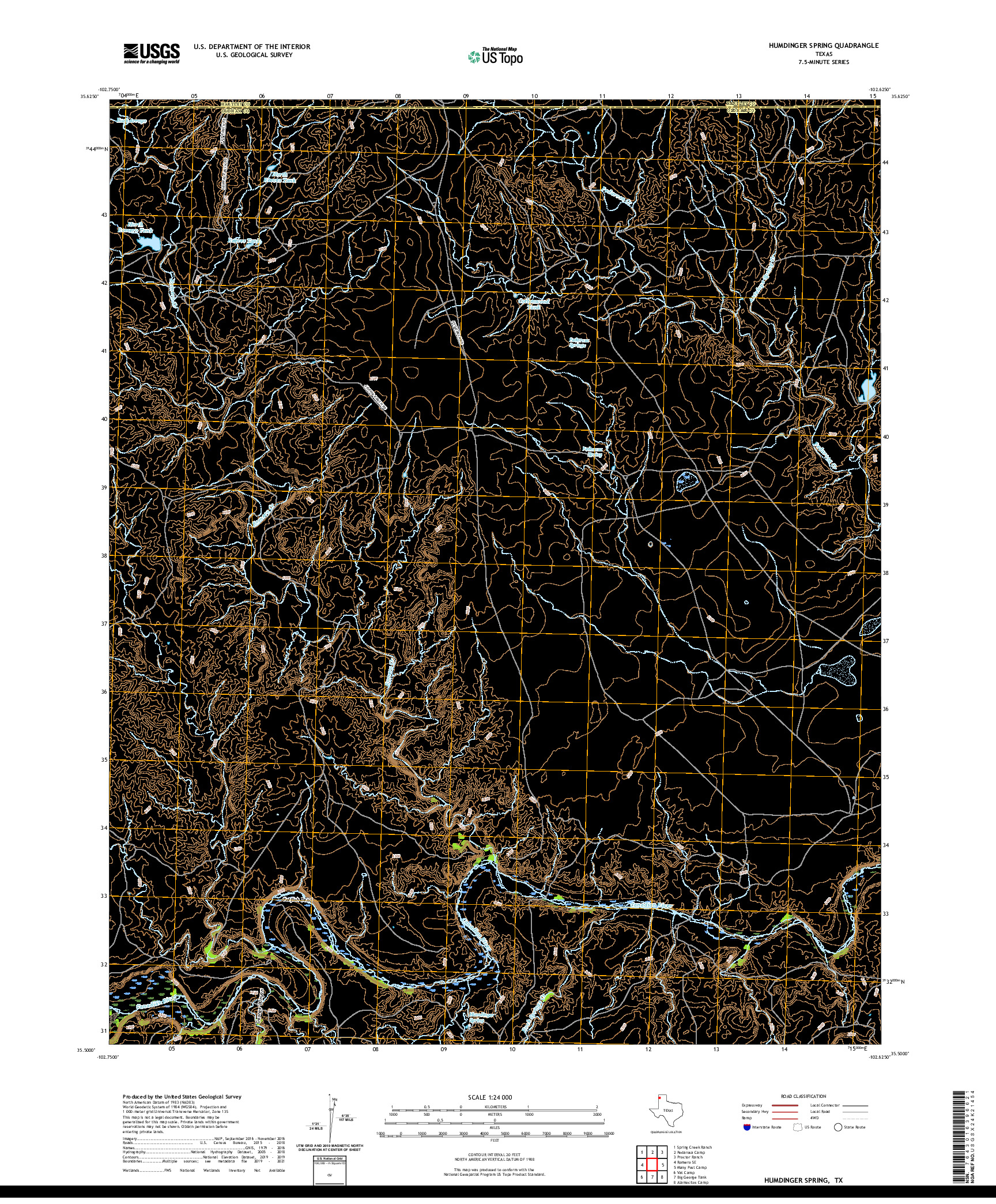 US TOPO 7.5-MINUTE MAP FOR HUMDINGER SPRING, TX