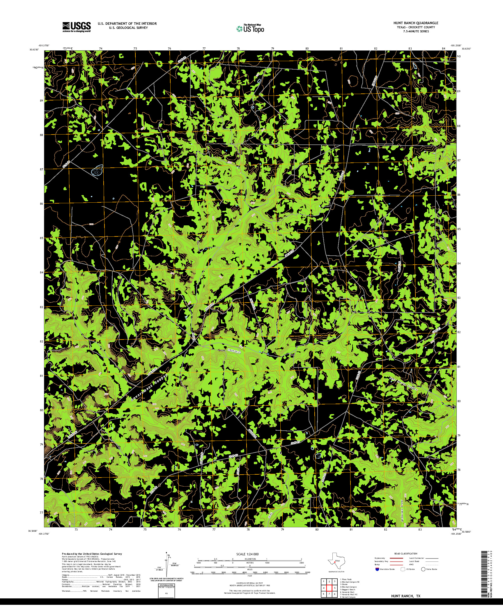 US TOPO 7.5-MINUTE MAP FOR HUNT RANCH, TX