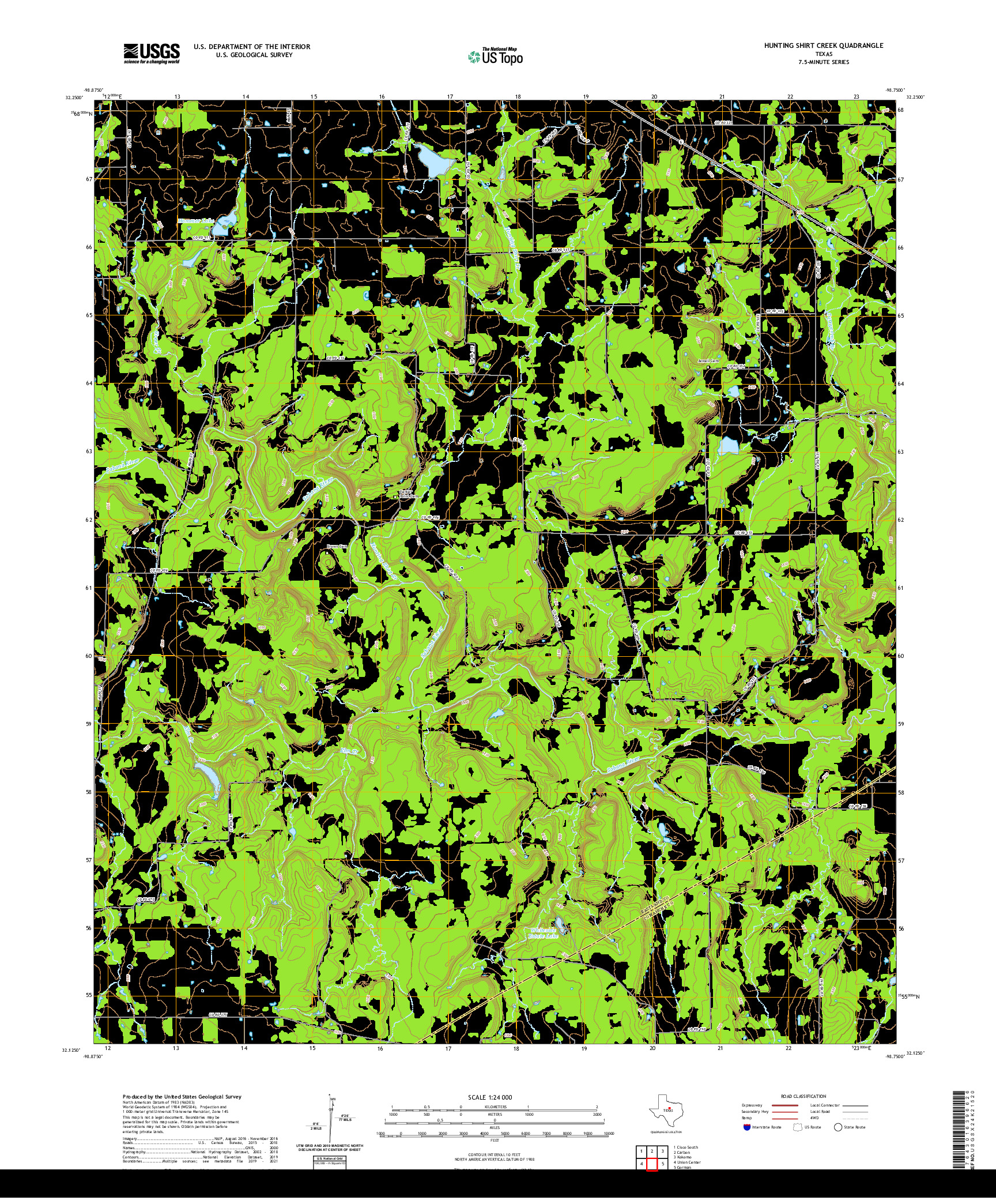 US TOPO 7.5-MINUTE MAP FOR HUNTING SHIRT CREEK, TX