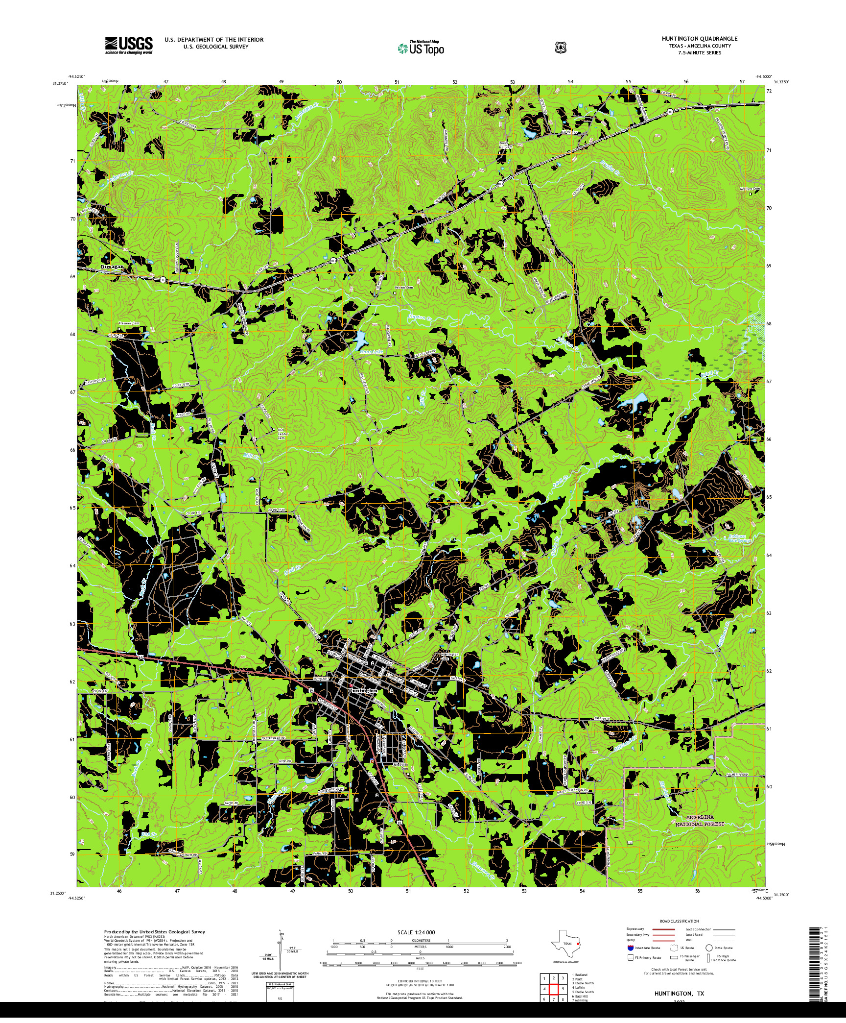 US TOPO 7.5-MINUTE MAP FOR HUNTINGTON, TX