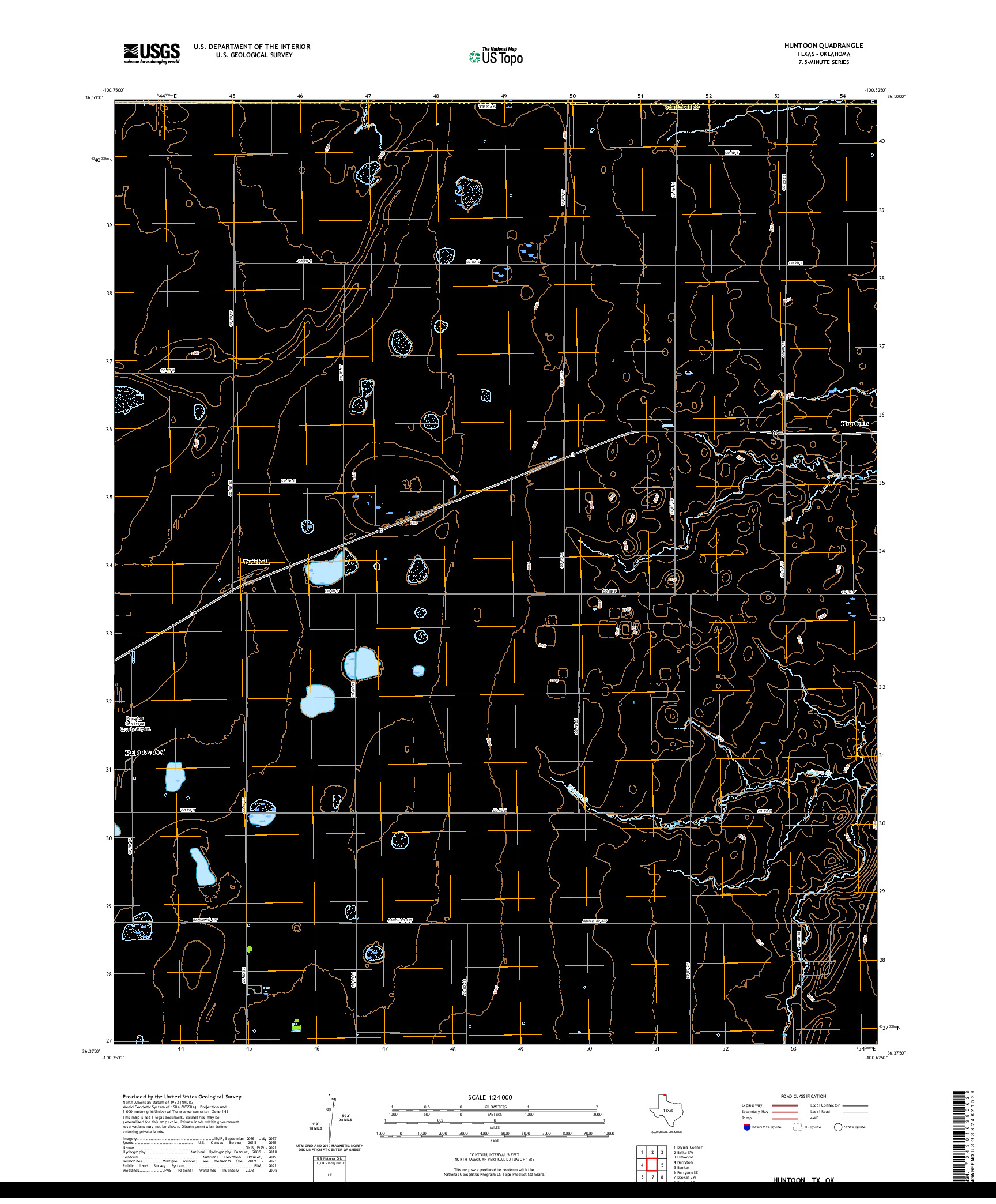 US TOPO 7.5-MINUTE MAP FOR HUNTOON, TX,OK