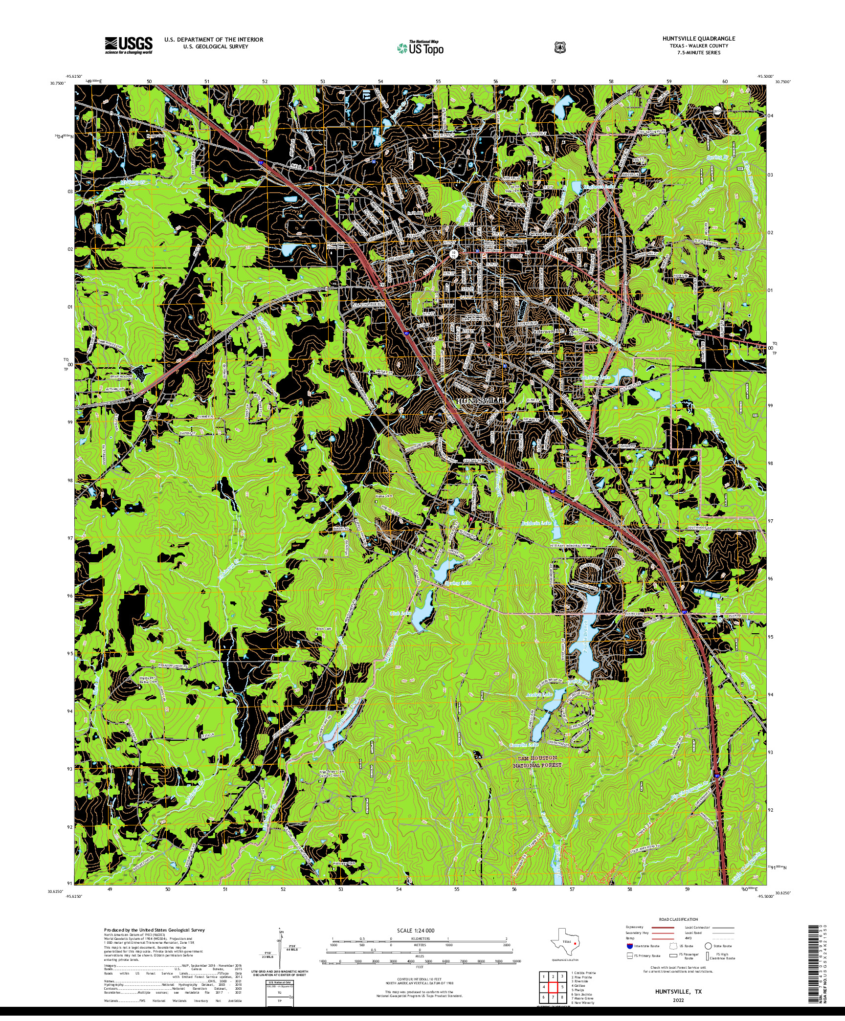 US TOPO 7.5-MINUTE MAP FOR HUNTSVILLE, TX