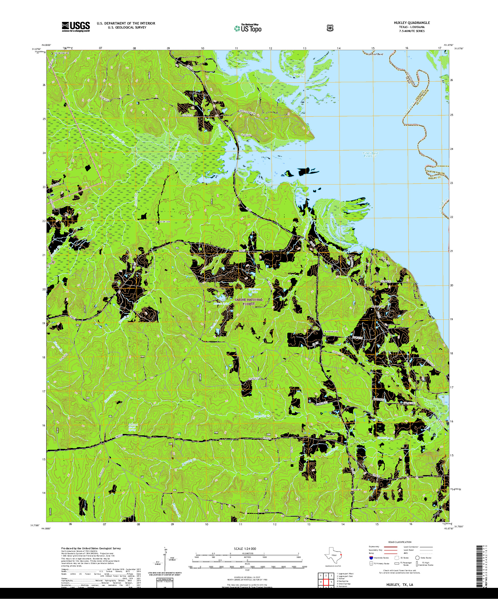 US TOPO 7.5-MINUTE MAP FOR HUXLEY, TX,LA