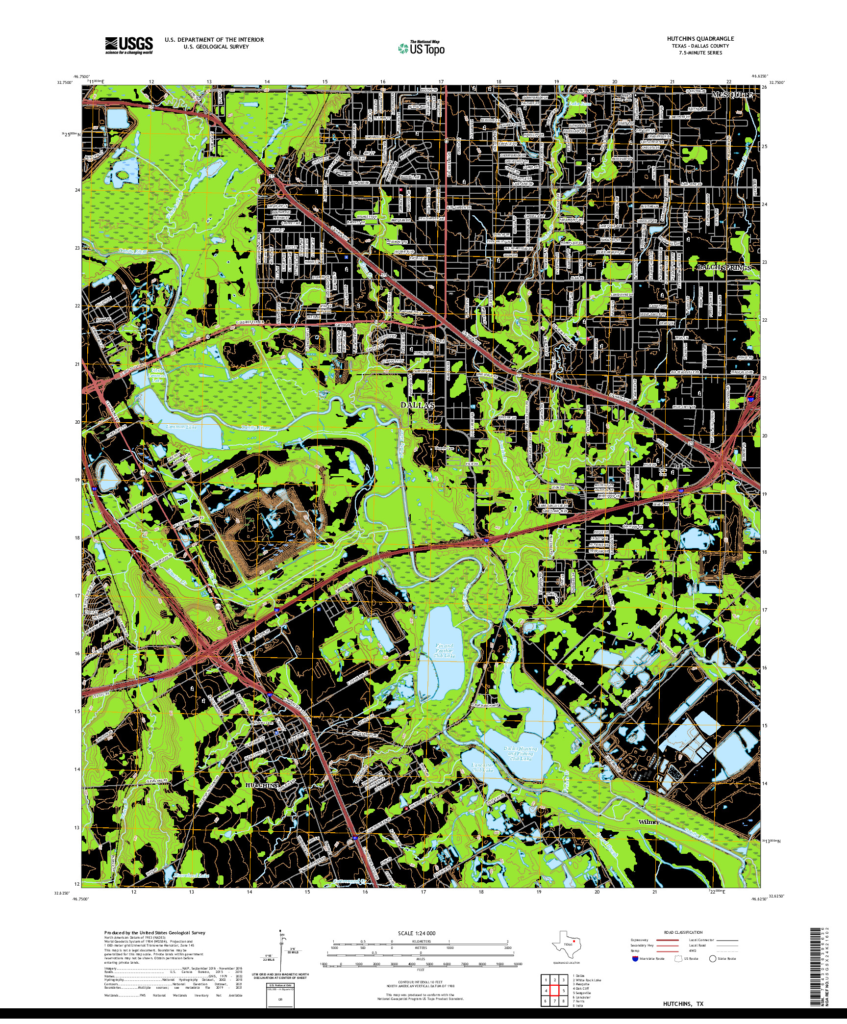 US TOPO 7.5-MINUTE MAP FOR HUTCHINS, TX