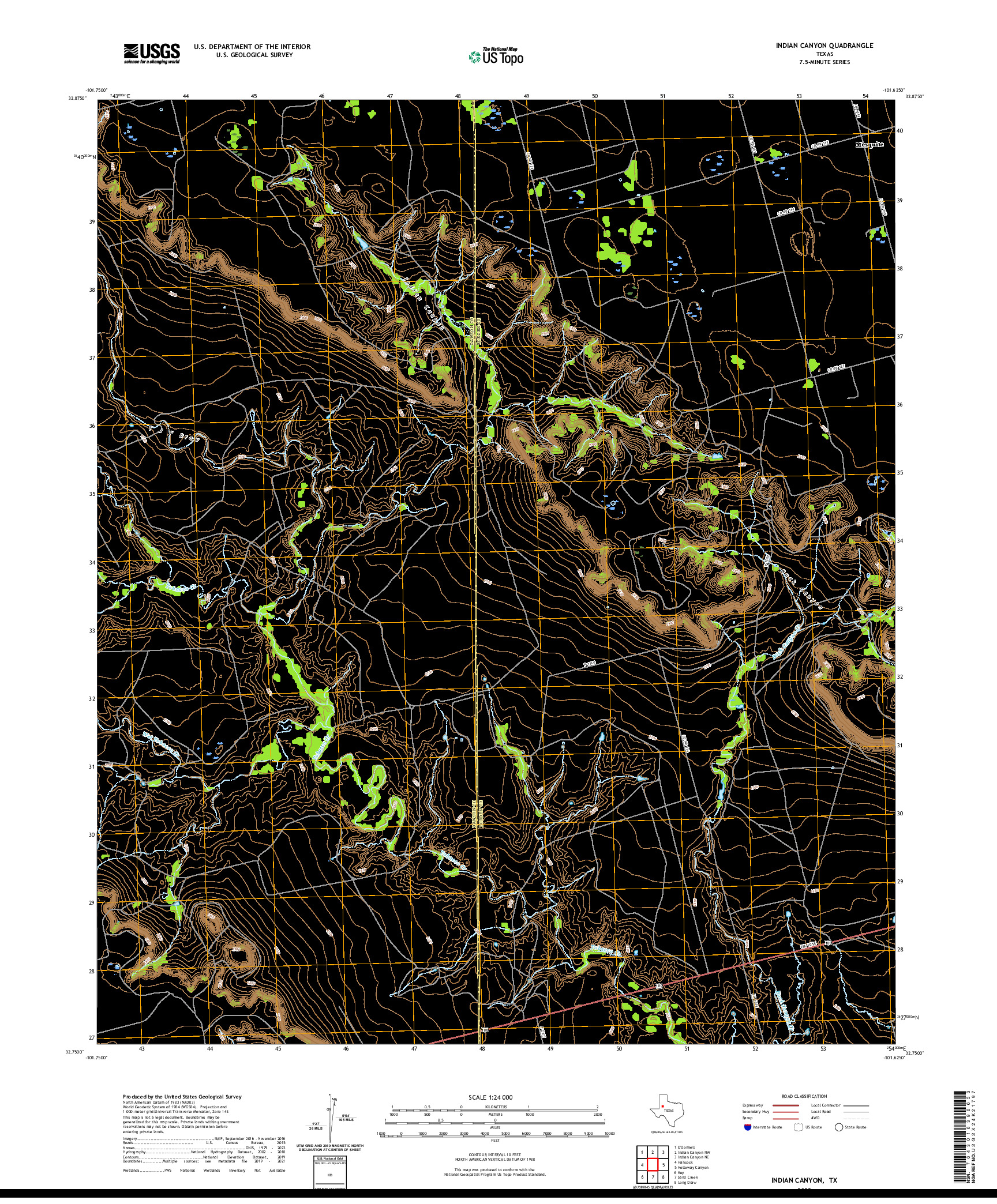 US TOPO 7.5-MINUTE MAP FOR INDIAN CANYON, TX