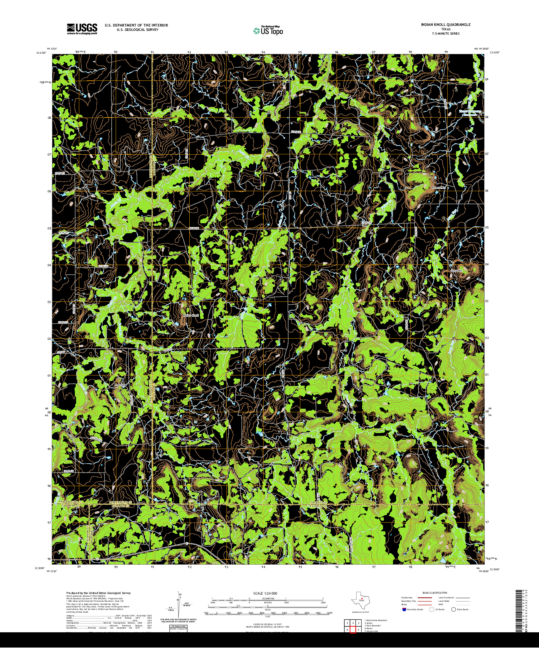 US TOPO 7.5-MINUTE MAP FOR INDIAN KNOLL, TX