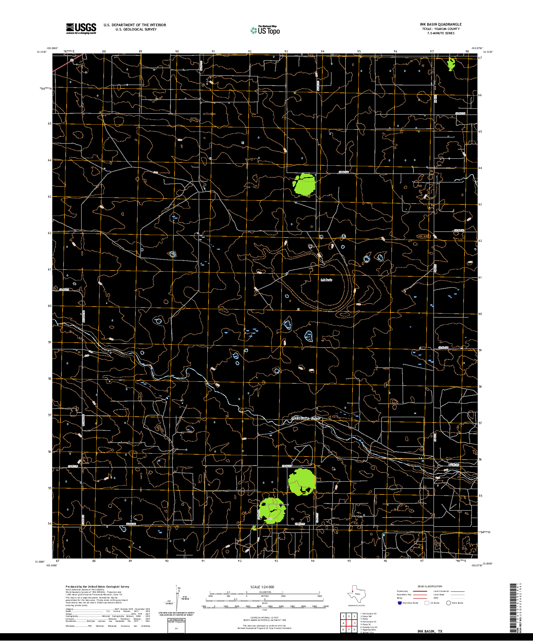 US TOPO 7.5-MINUTE MAP FOR INK BASIN, TX