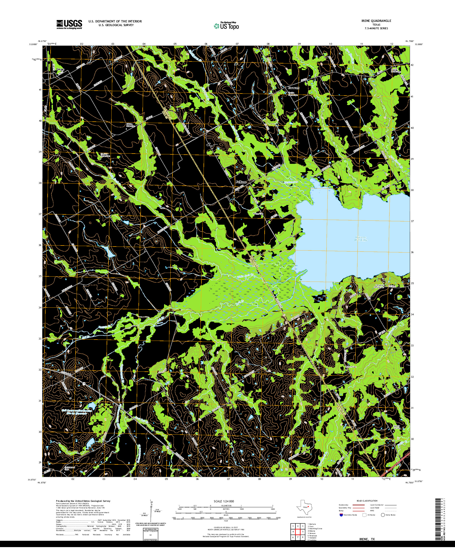 US TOPO 7.5-MINUTE MAP FOR IRENE, TX