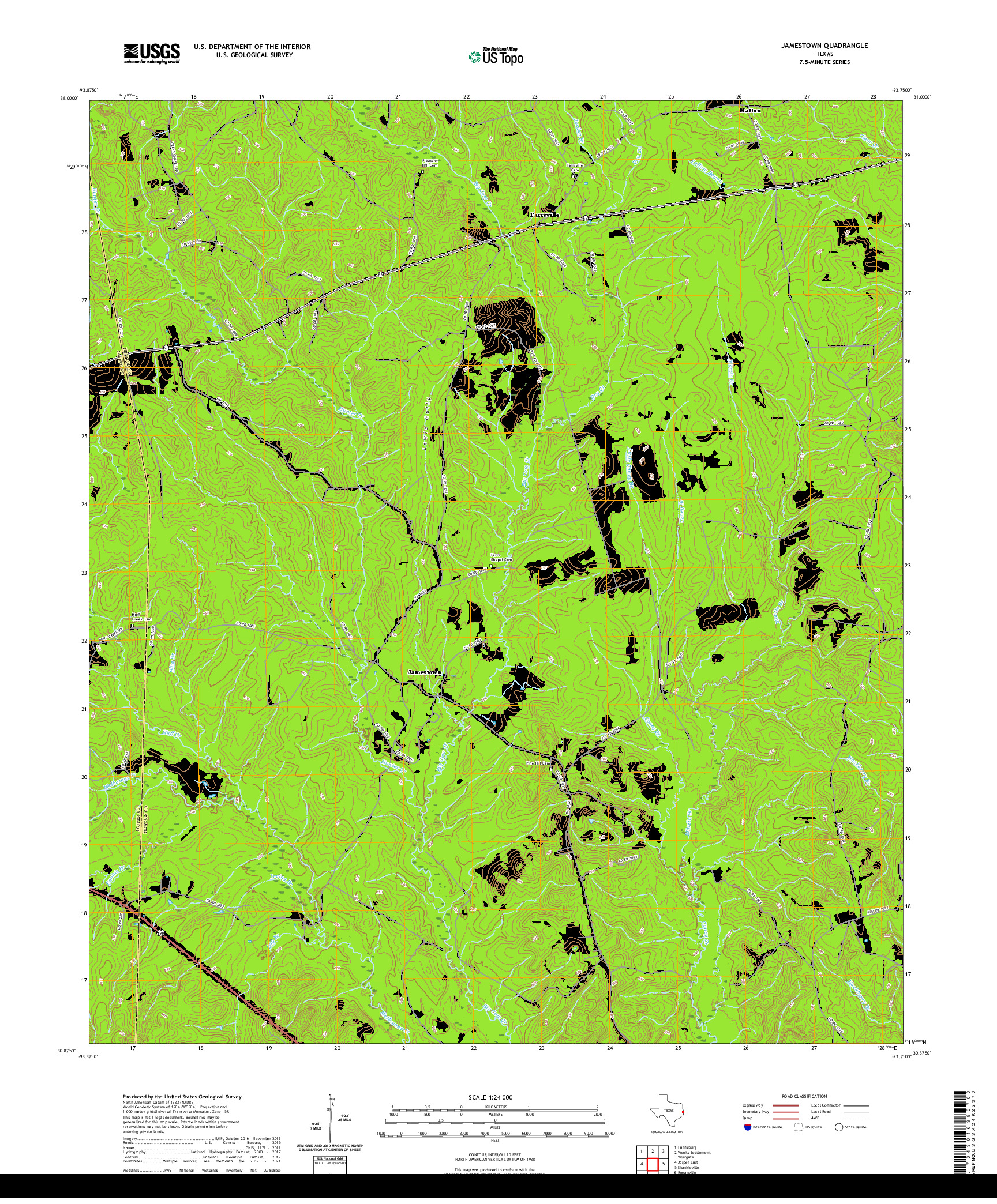 US TOPO 7.5-MINUTE MAP FOR JAMESTOWN, TX