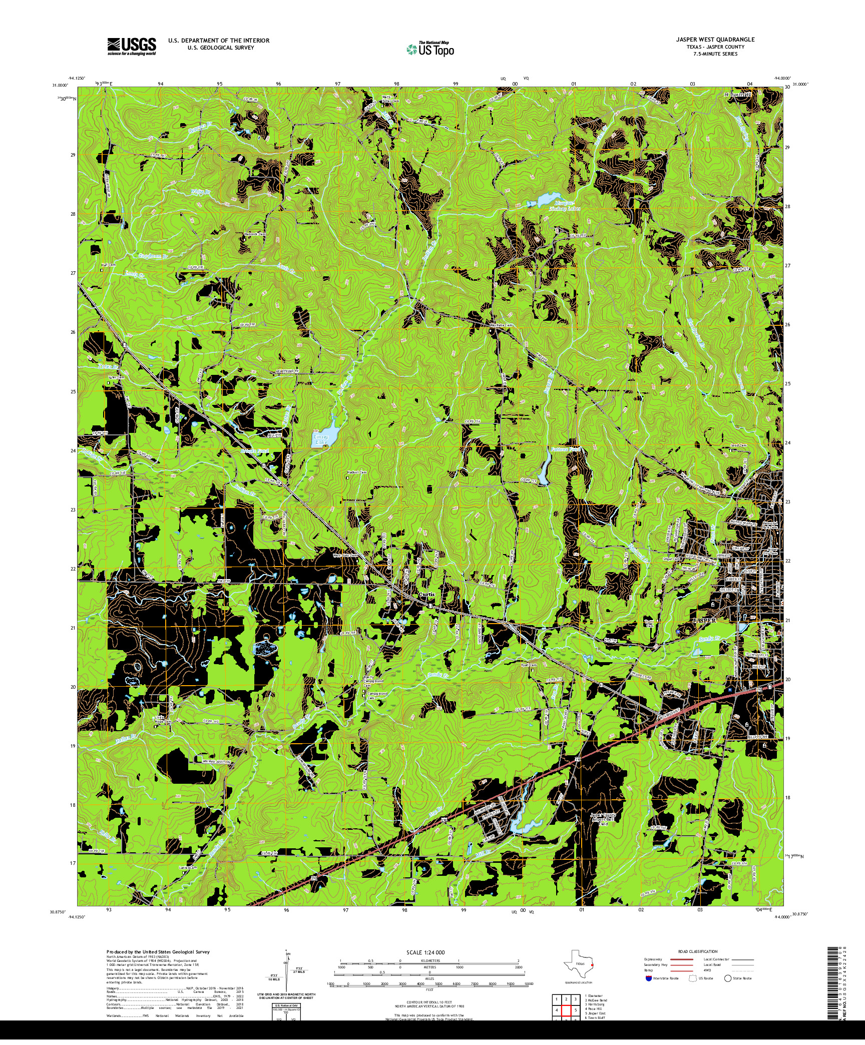 US TOPO 7.5-MINUTE MAP FOR JASPER WEST, TX