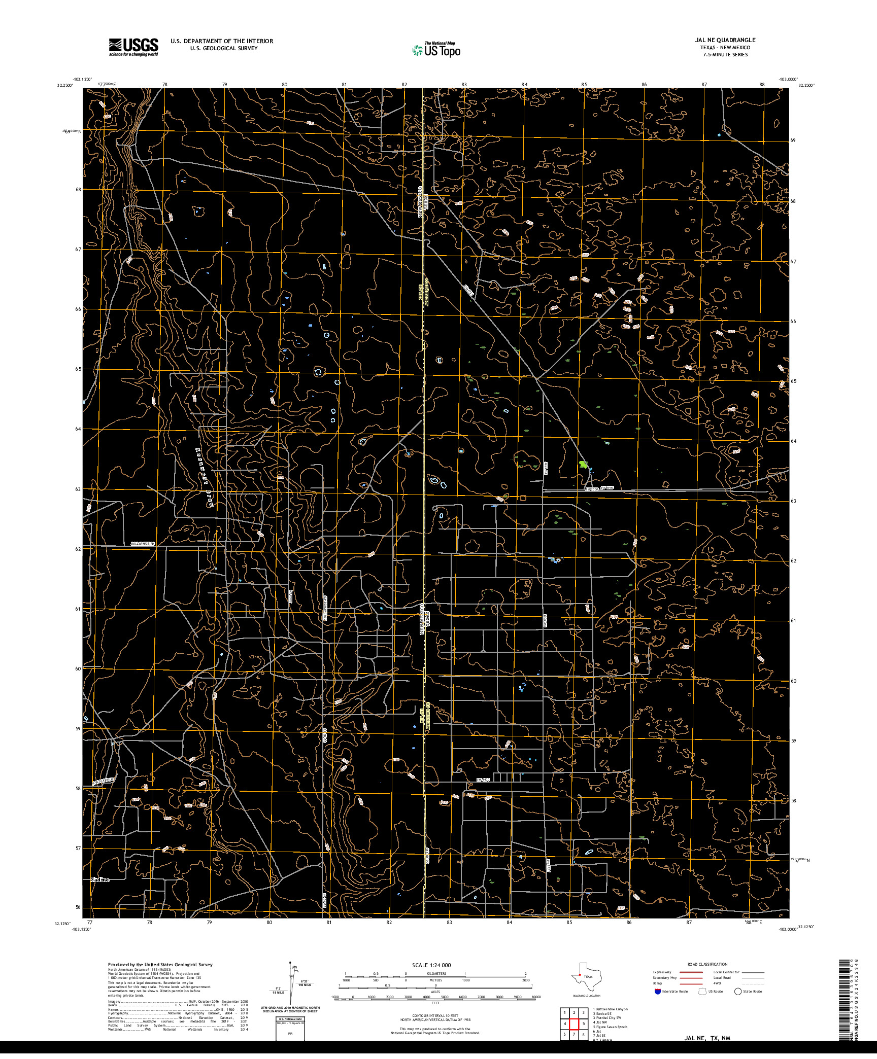 US TOPO 7.5-MINUTE MAP FOR JAL NE, TX,NM