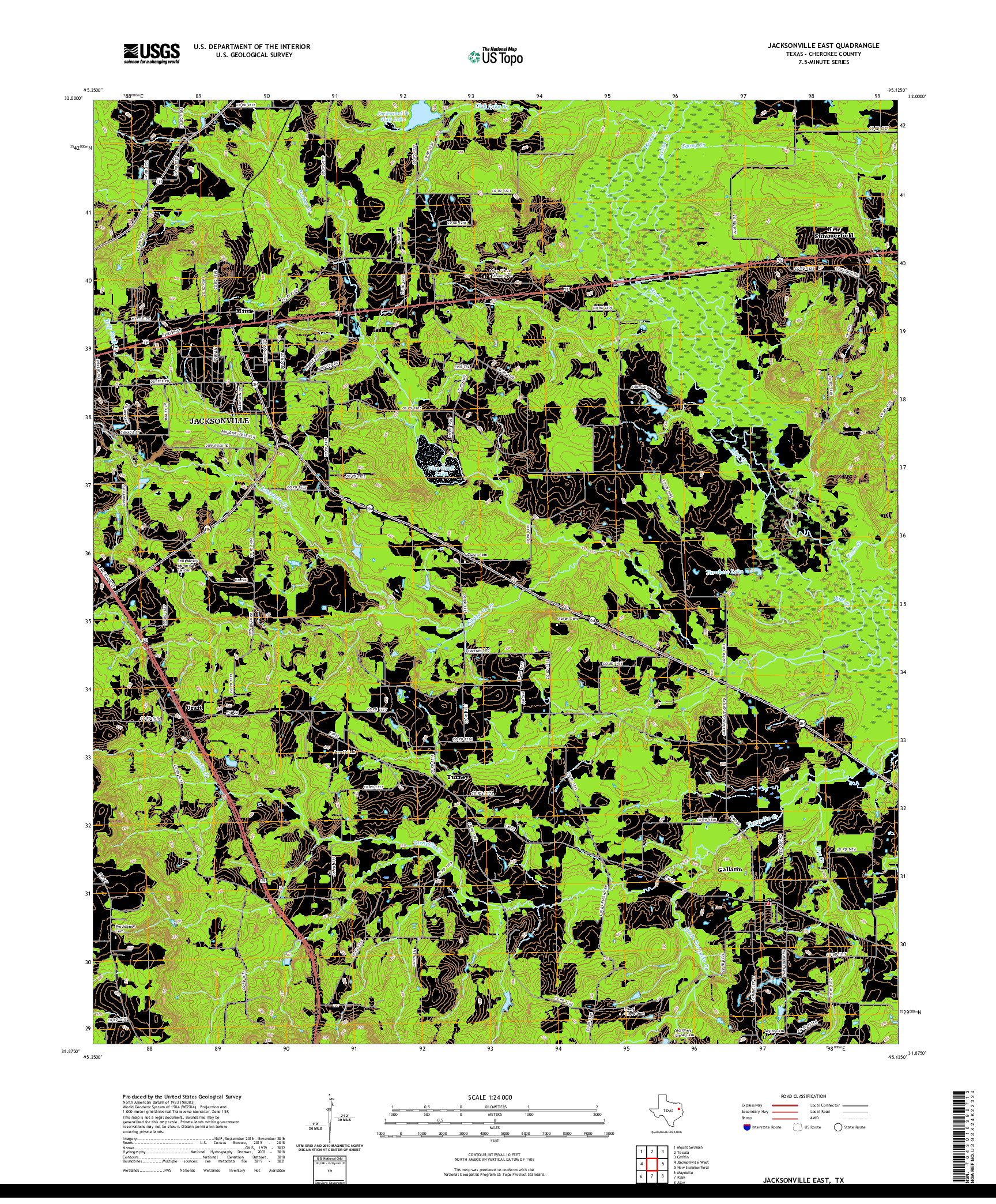 US TOPO 7.5-MINUTE MAP FOR JACKSONVILLE EAST, TX