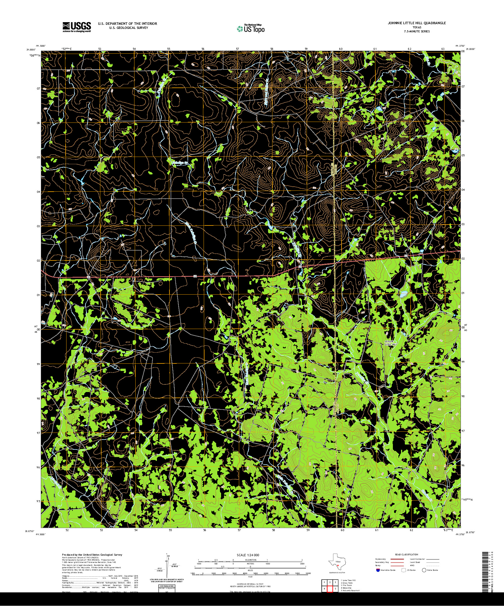 US TOPO 7.5-MINUTE MAP FOR JOHNNIE LITTLE HILL, TX