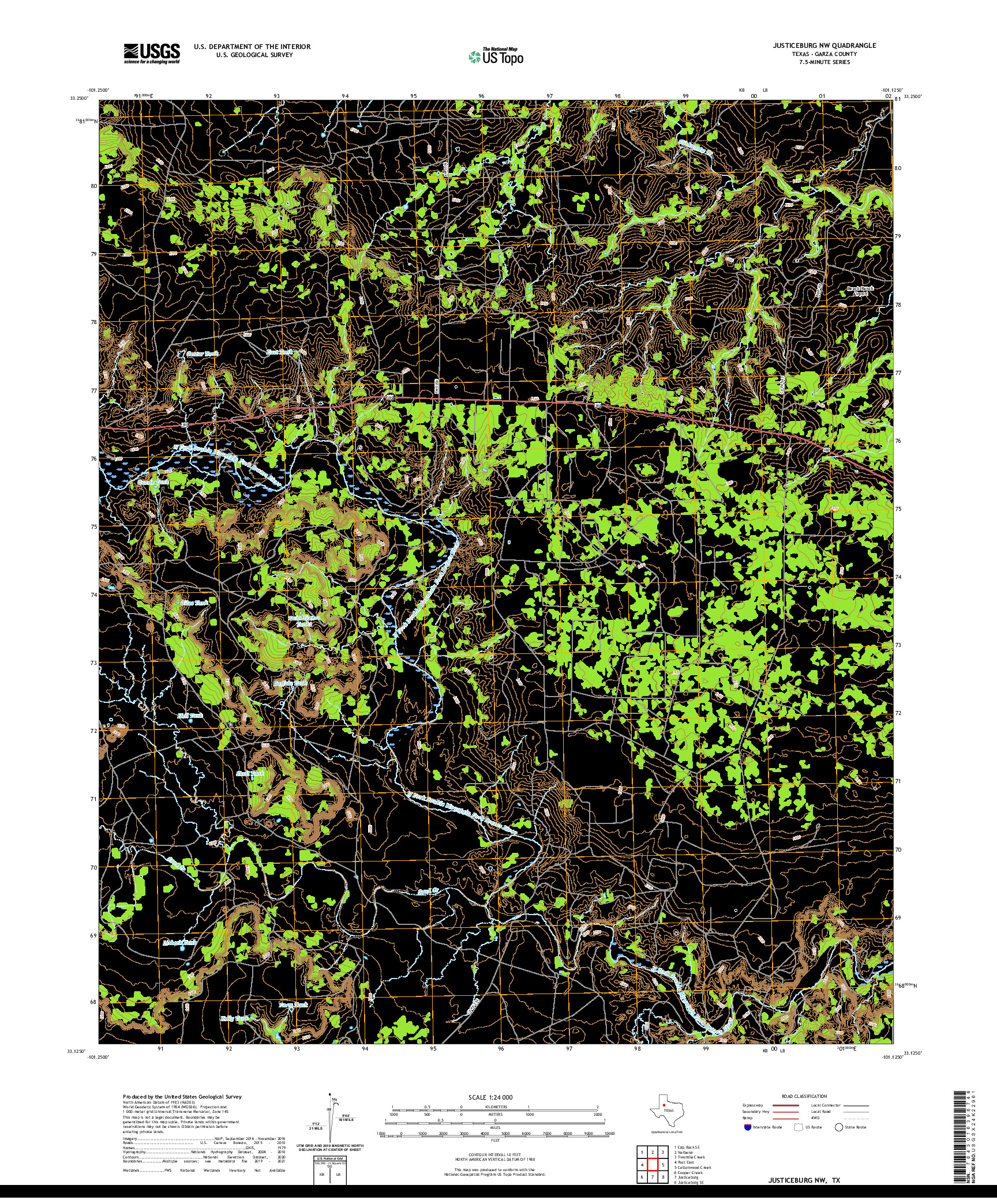 US TOPO 7.5-MINUTE MAP FOR JUSTICEBURG NW, TX