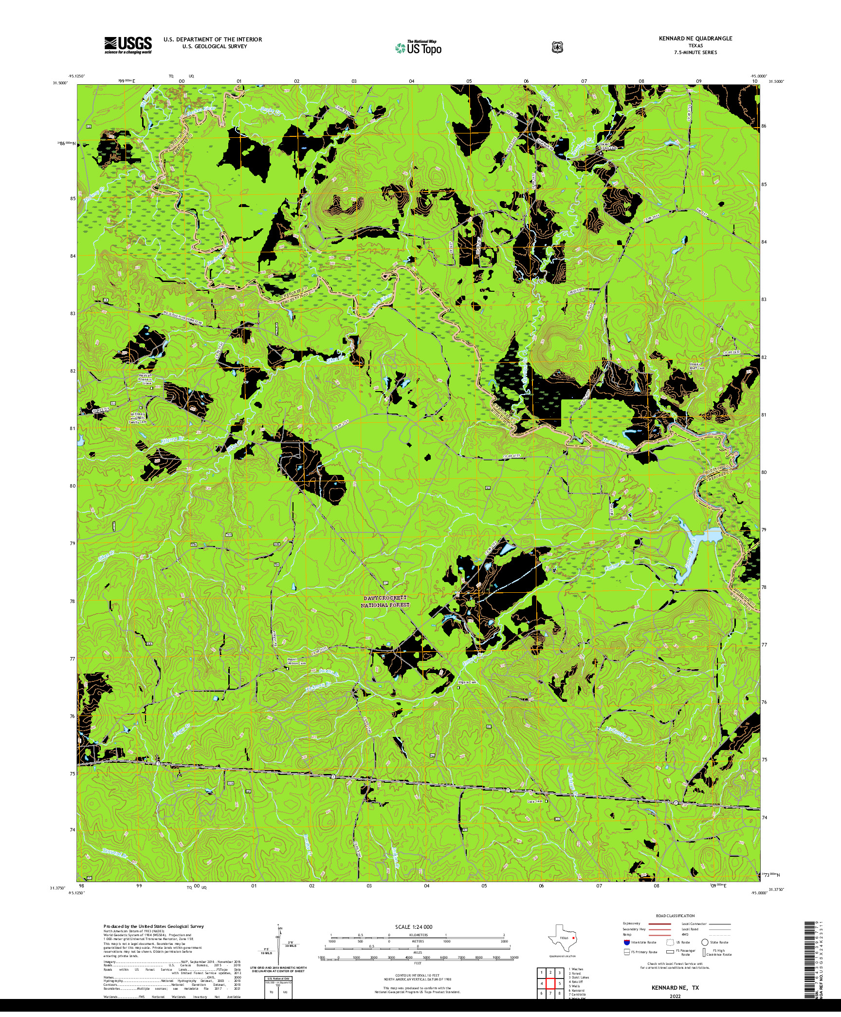 US TOPO 7.5-MINUTE MAP FOR KENNARD NE, TX