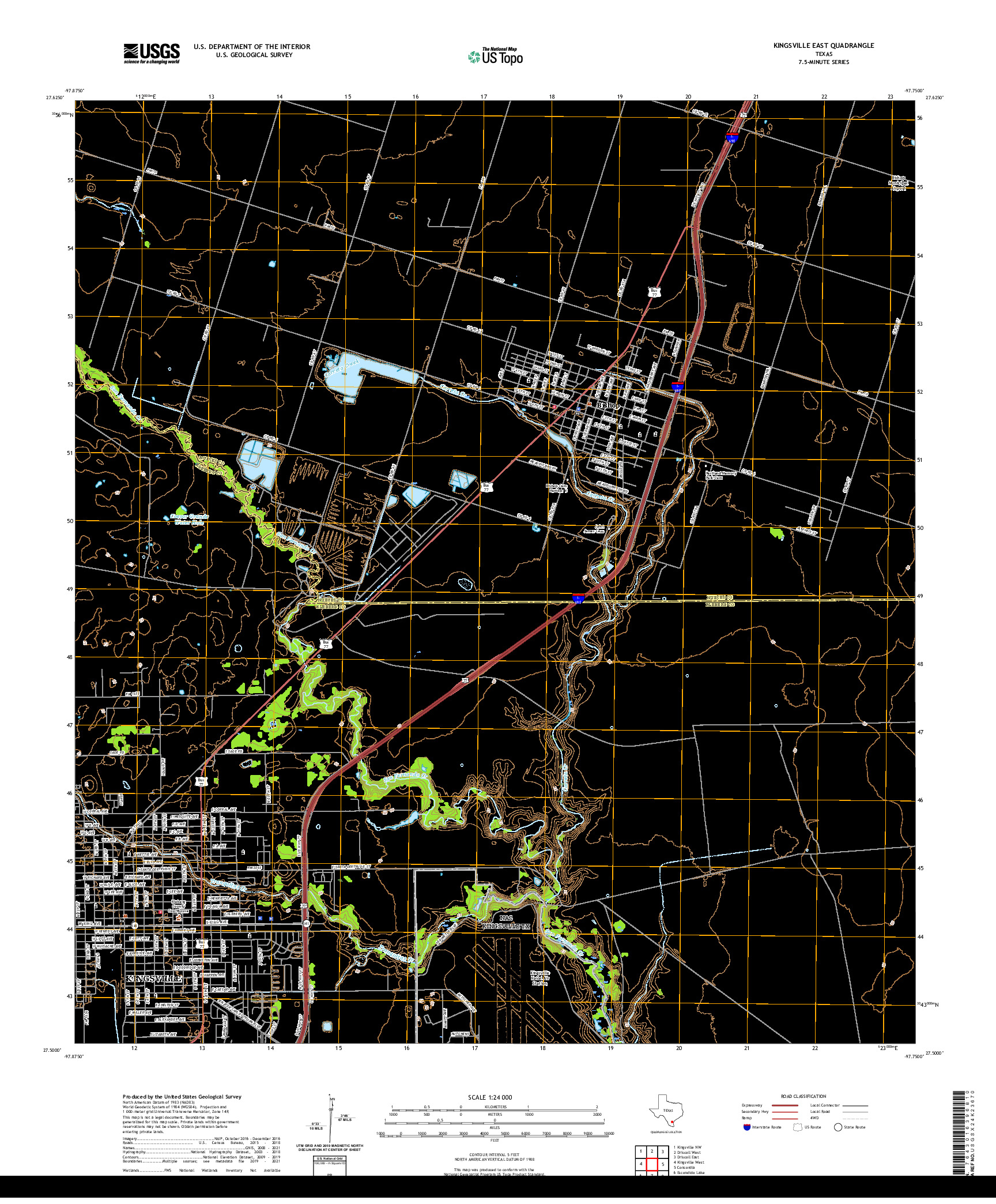 US TOPO 7.5-MINUTE MAP FOR KINGSVILLE EAST, TX