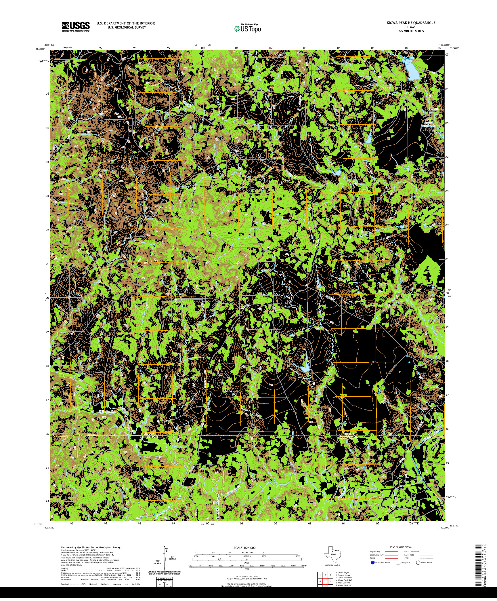 US TOPO 7.5-MINUTE MAP FOR KIOWA PEAK NE, TX