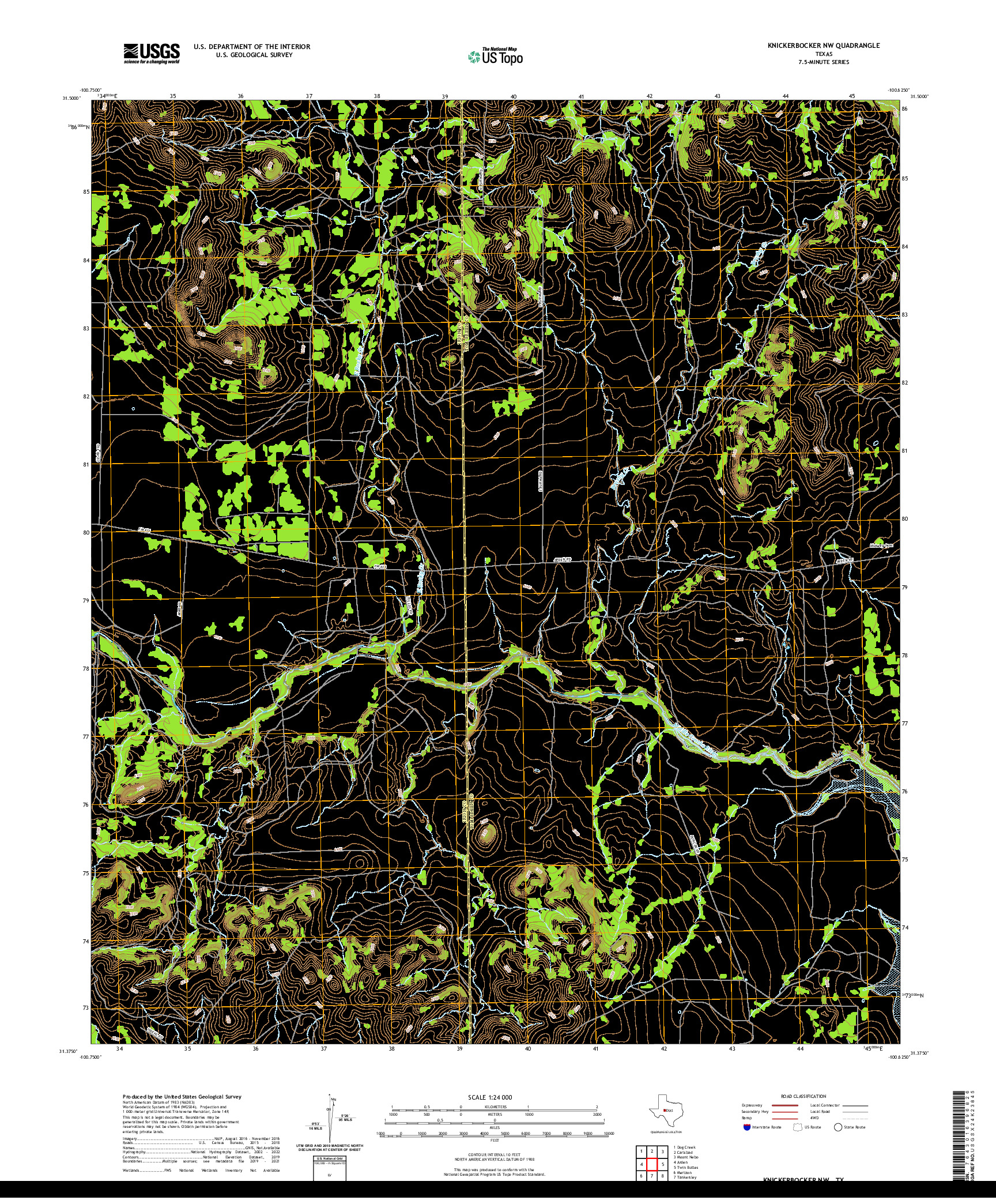 US TOPO 7.5-MINUTE MAP FOR KNICKERBOCKER NW, TX