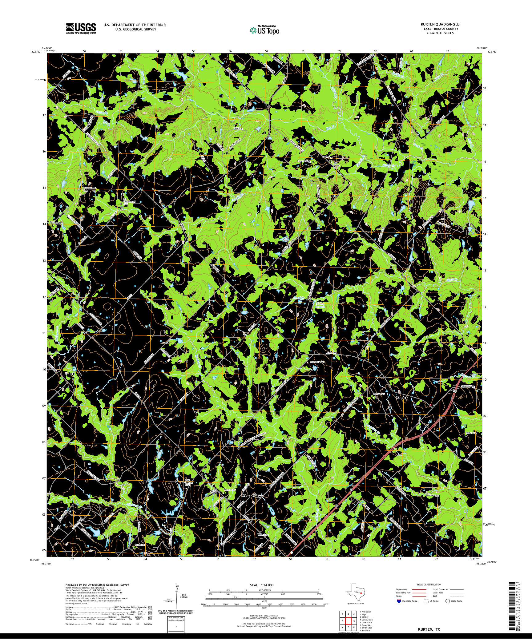 US TOPO 7.5-MINUTE MAP FOR KURTEN, TX