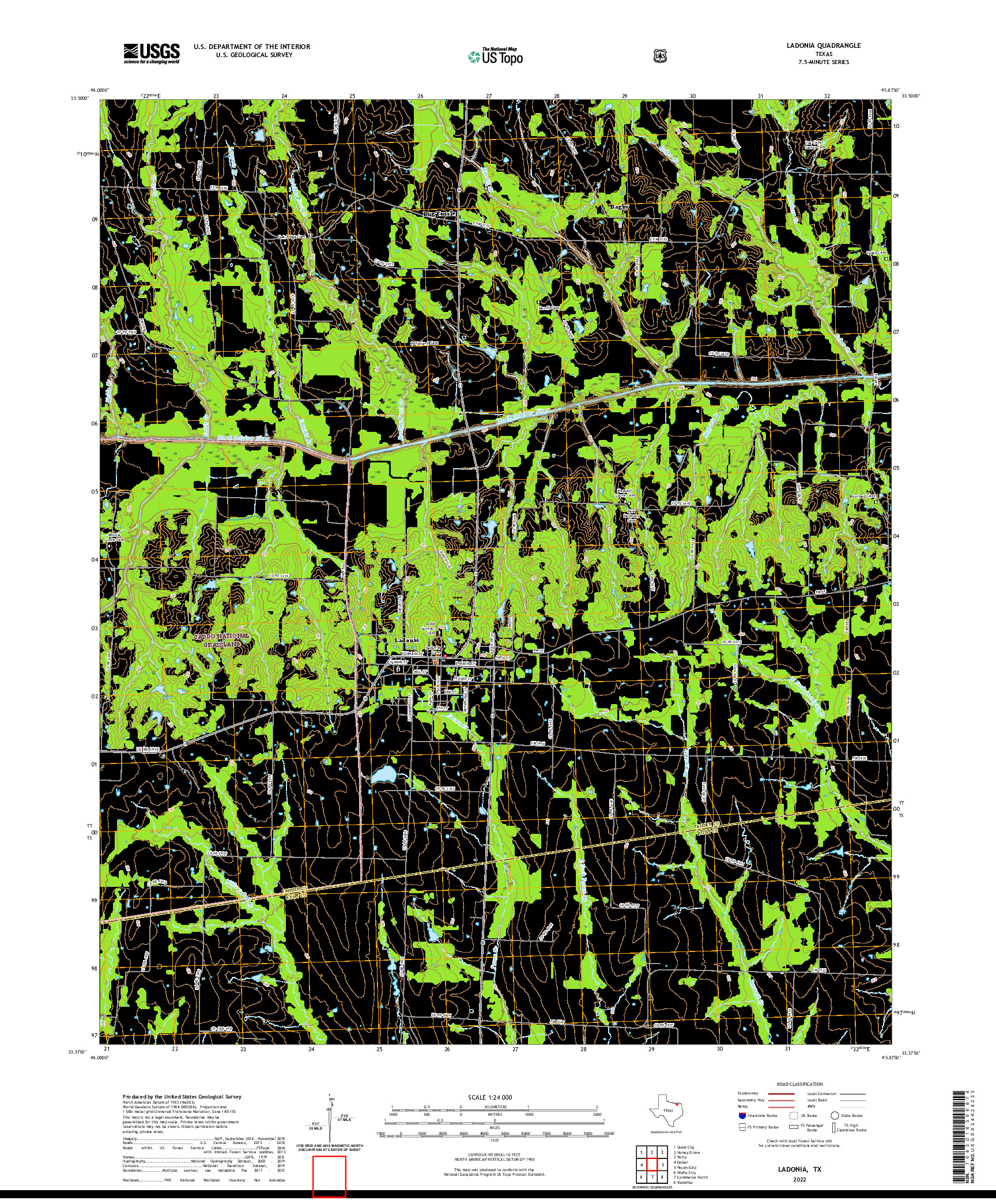 US TOPO 7.5-MINUTE MAP FOR LADONIA, TX