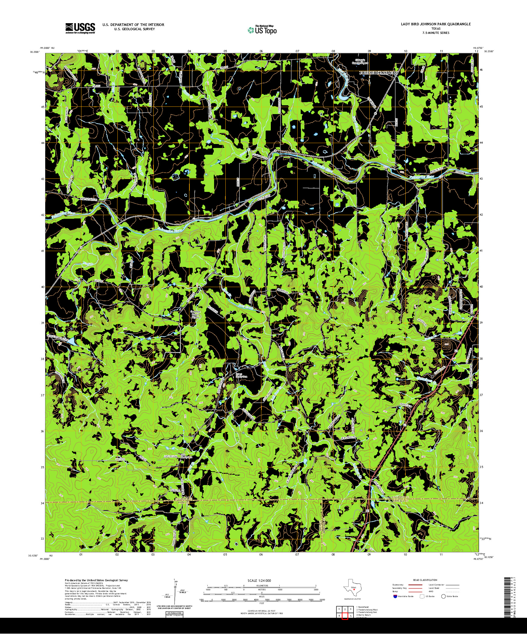 US TOPO 7.5-MINUTE MAP FOR LADY BIRD JOHNSON PARK, TX