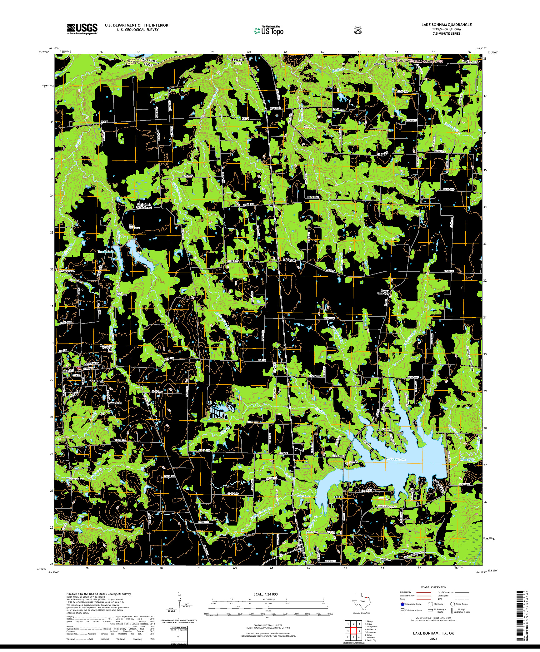 US TOPO 7.5-MINUTE MAP FOR LAKE BONHAM, TX,OK