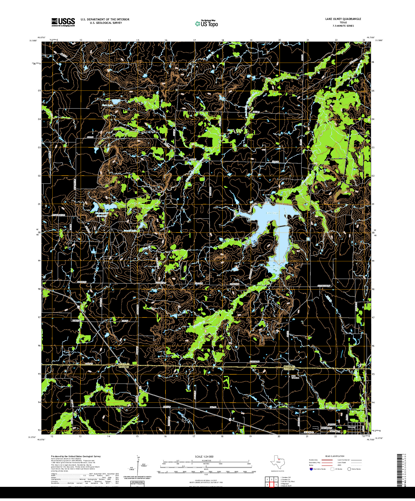 US TOPO 7.5-MINUTE MAP FOR LAKE OLNEY, TX