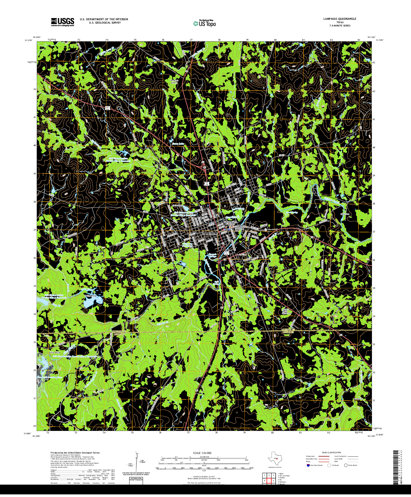 US TOPO 7.5-MINUTE MAP FOR LAMPASAS, TX