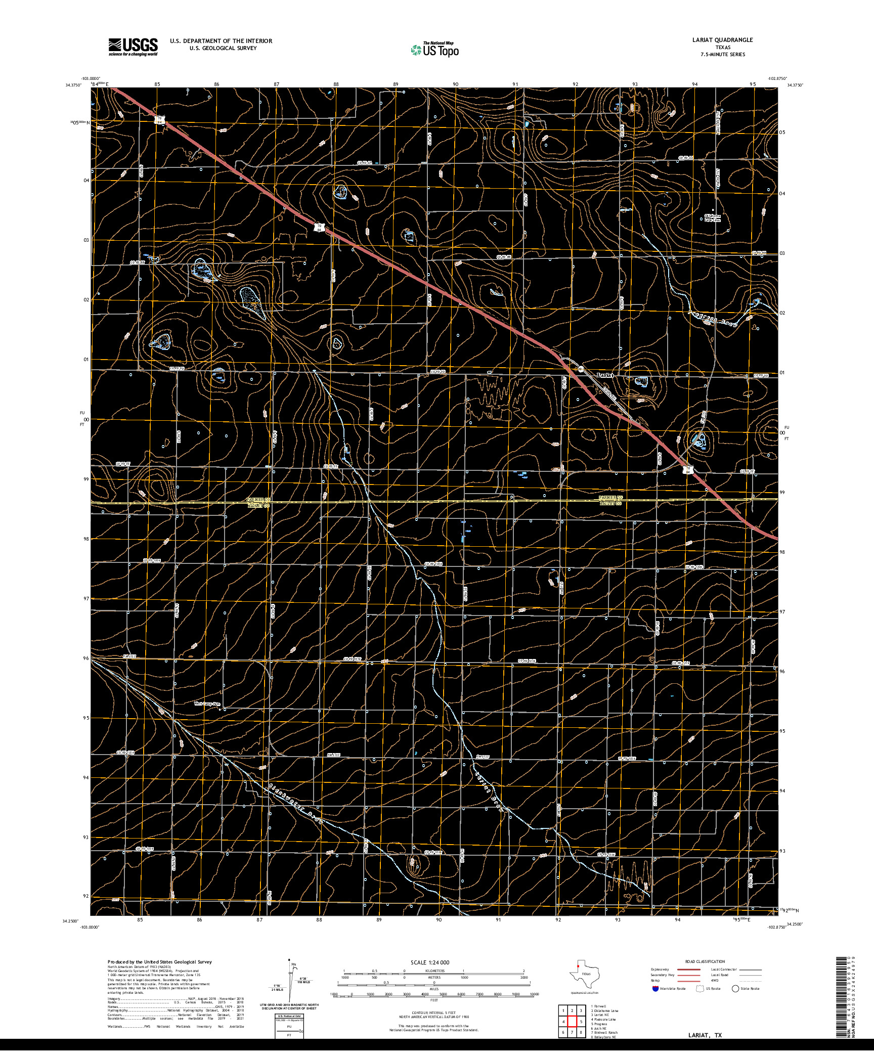 US TOPO 7.5-MINUTE MAP FOR LARIAT, TX